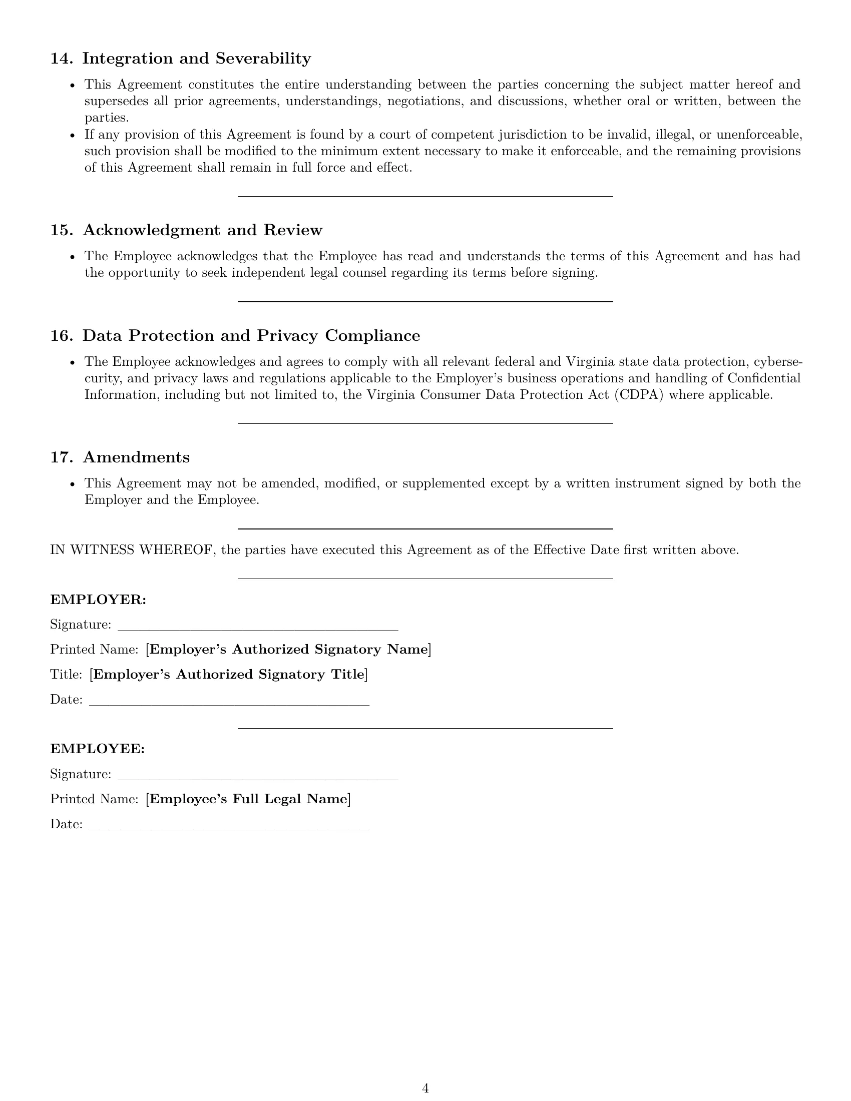 Preview page 4 of Pro Virginia employee nda template