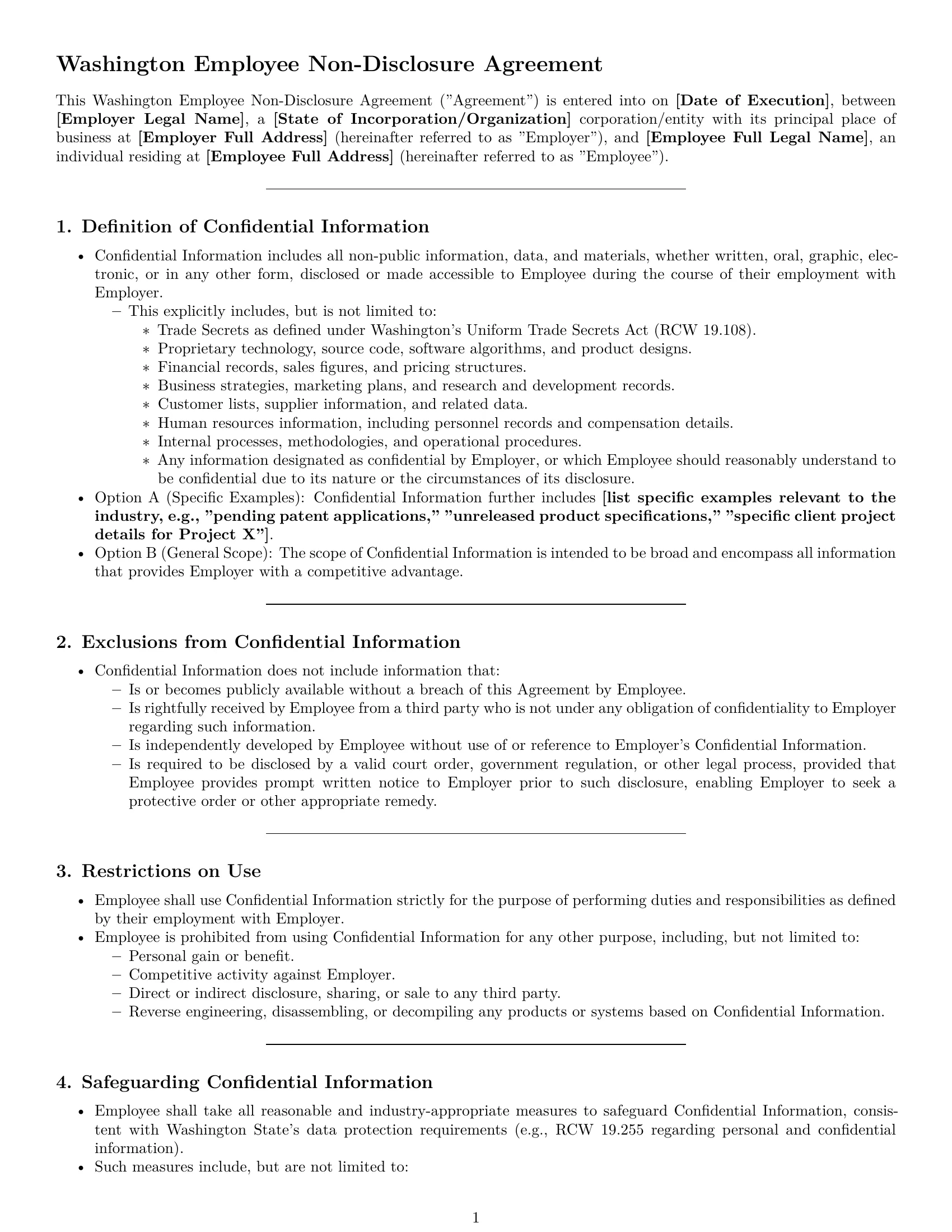 Preview page 1 of Pro Washington employee nda template