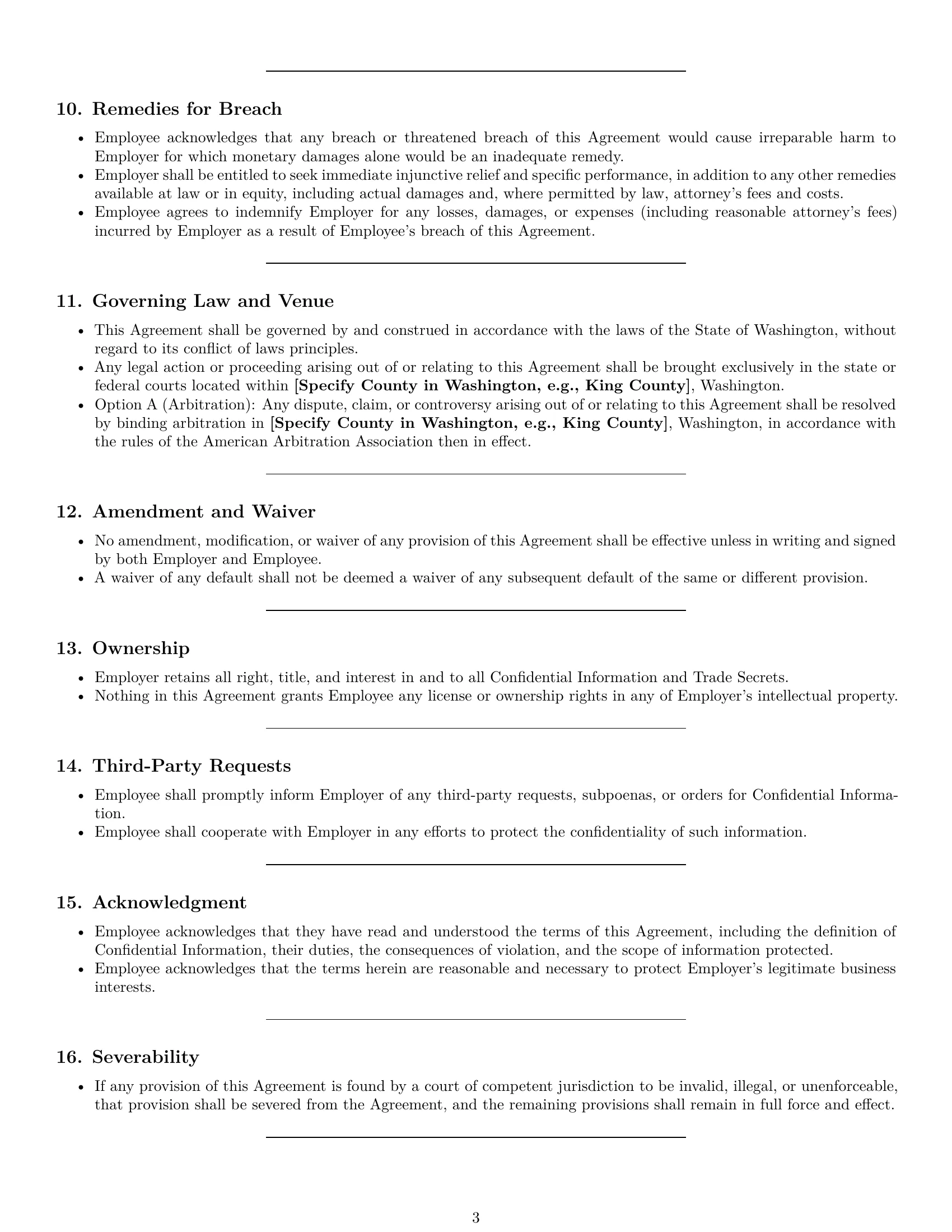 Preview page 3 of Pro Washington employee nda template