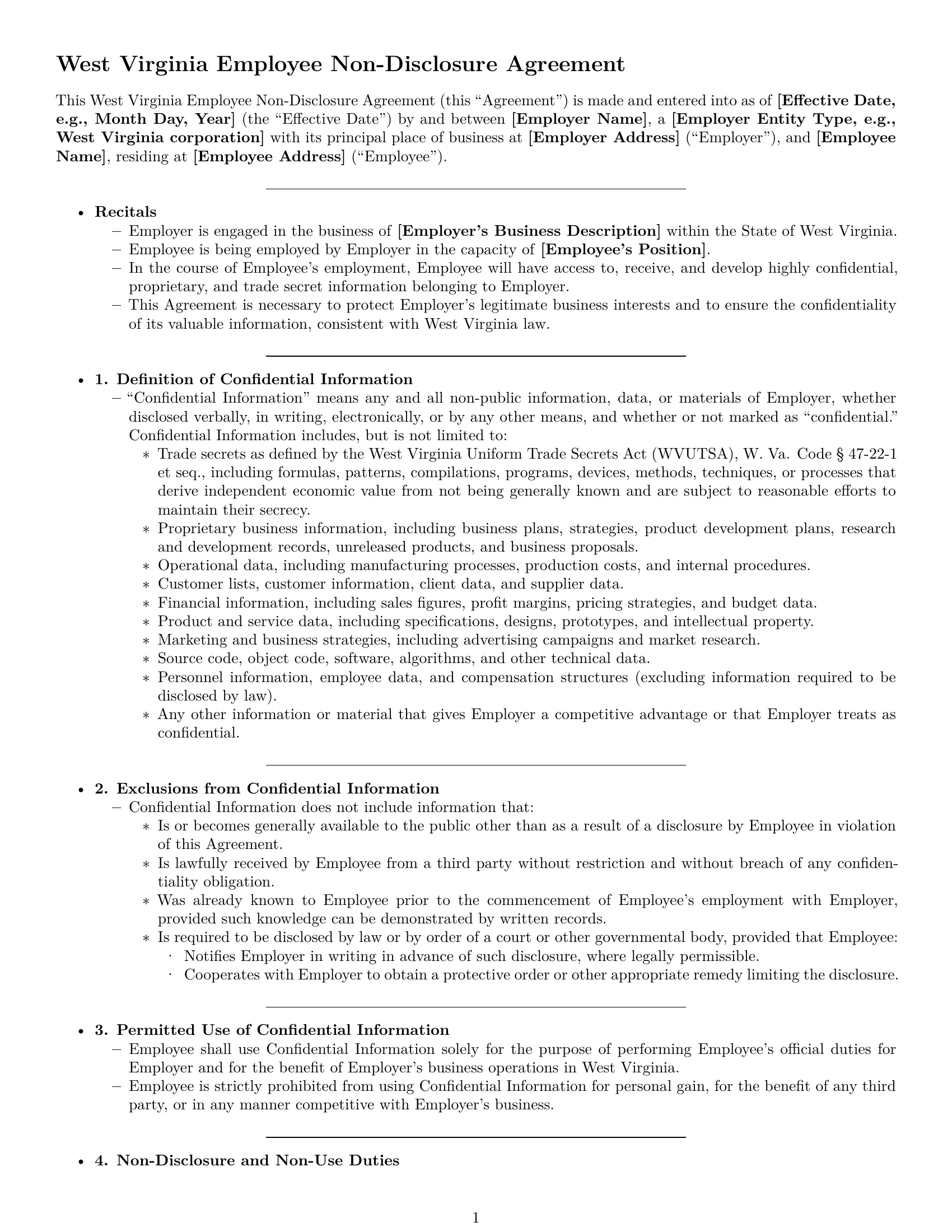 Preview page 1 of Pro West Virginia employee nda template