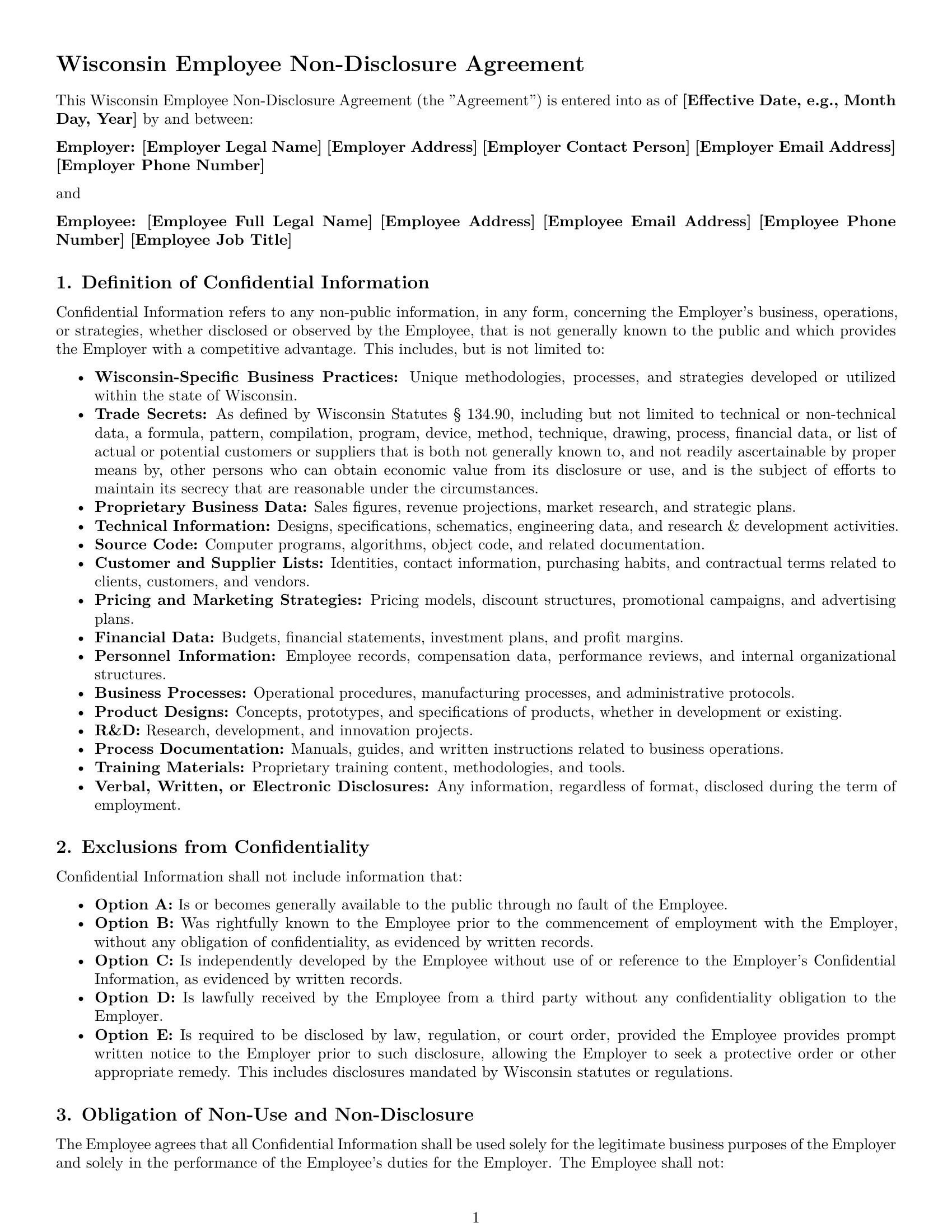 Preview page 1 of Pro Wisconsin employee nda template