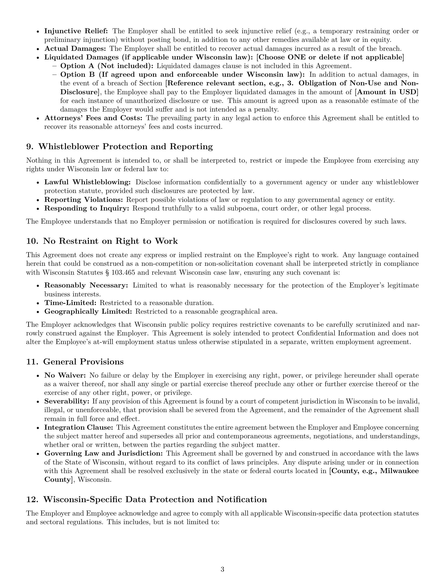 Preview page 3 of Pro Wisconsin employee nda template