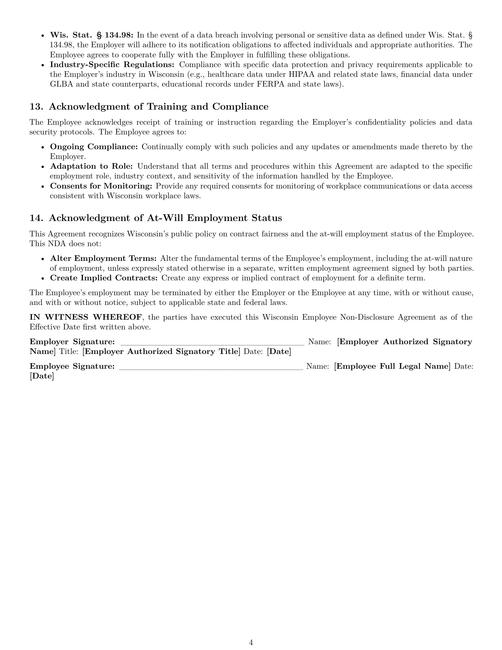 Preview page 4 of Pro Wisconsin employee nda template