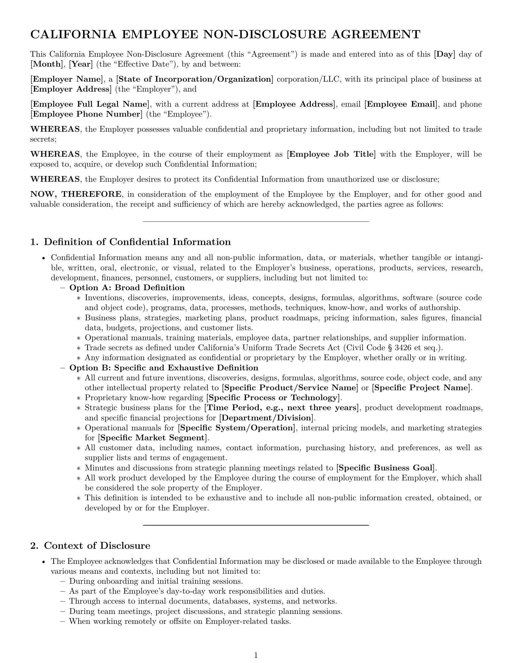 Preview page 1 of Pro California employee nda template