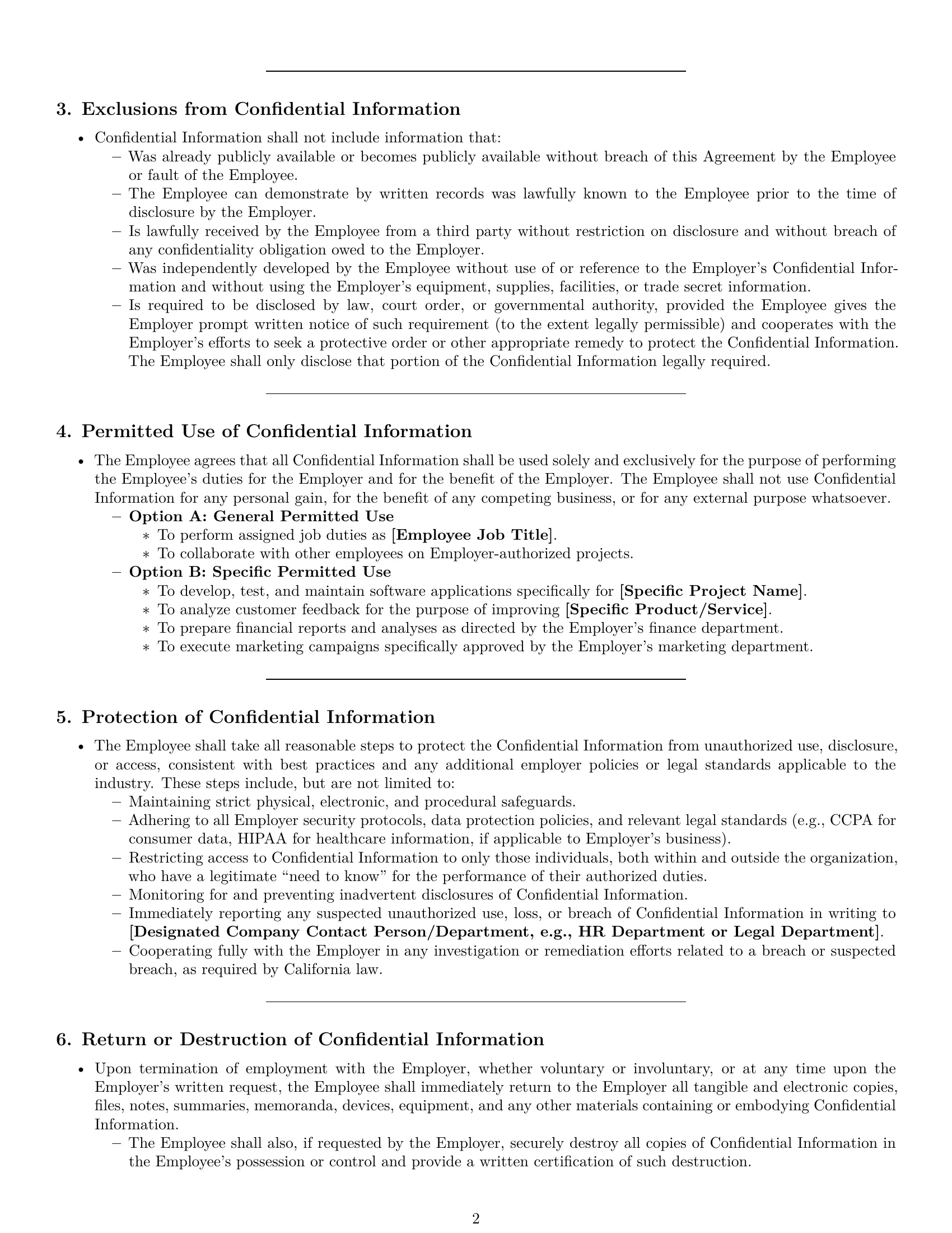 Preview page 2 of Pro California employee nda template