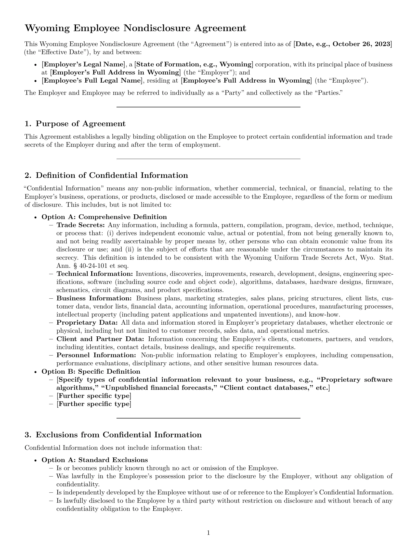 Preview page 1 of Pro Wyoming employee nda template