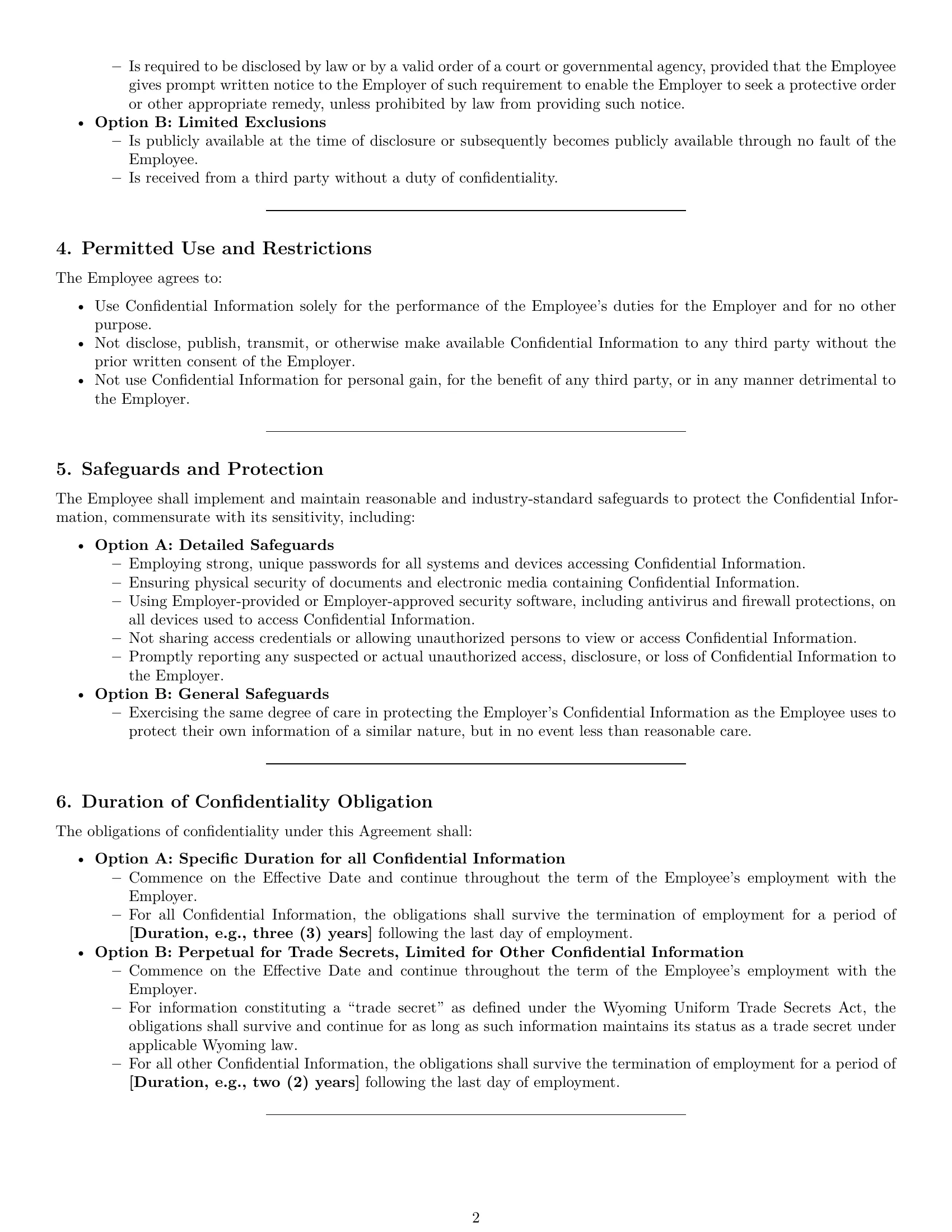 Preview page 2 of Pro Wyoming employee nda template