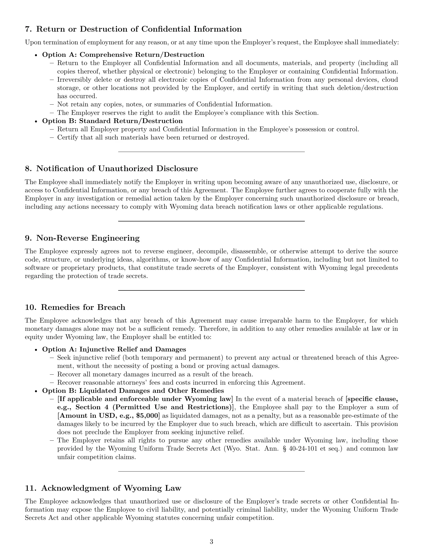 Preview page 3 of Pro Wyoming employee nda template