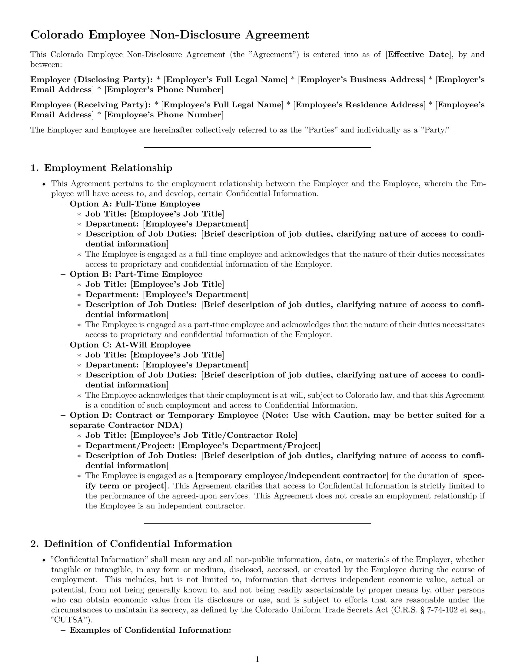 Preview page 1 of Pro Colorado employee nda template