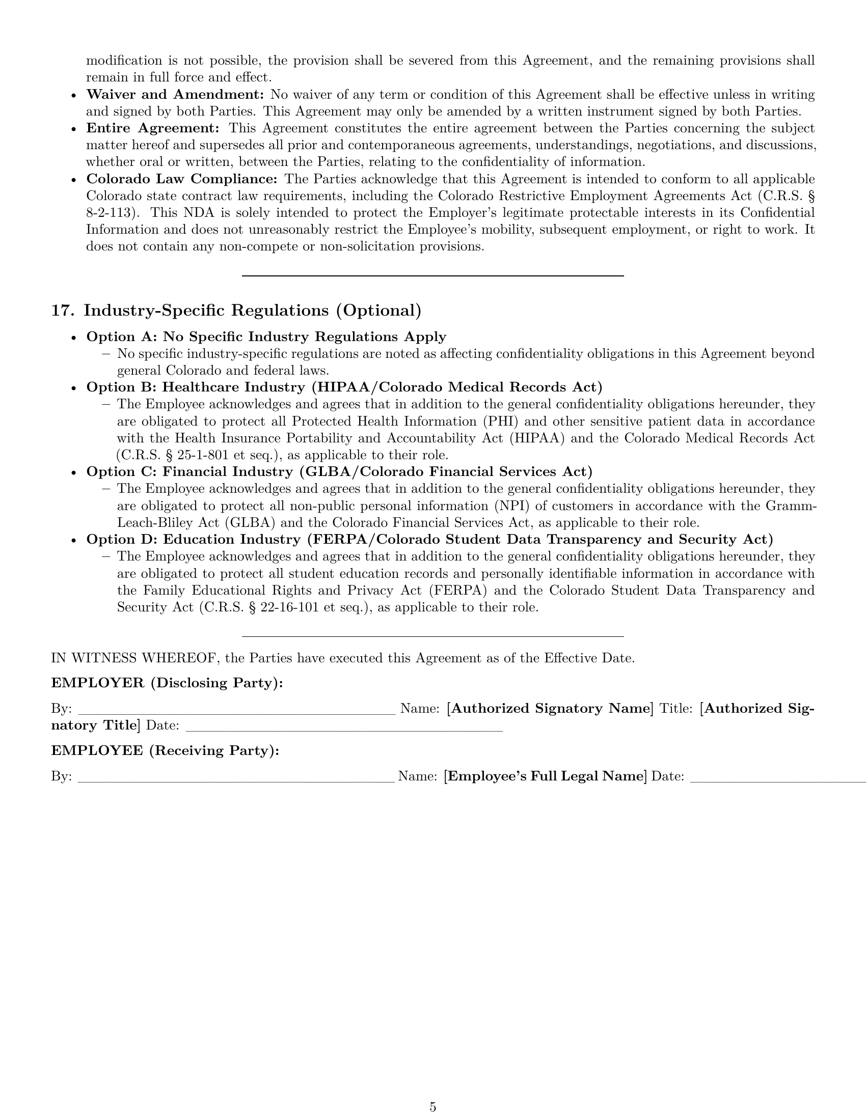 Preview page 5 of Pro Colorado employee nda template