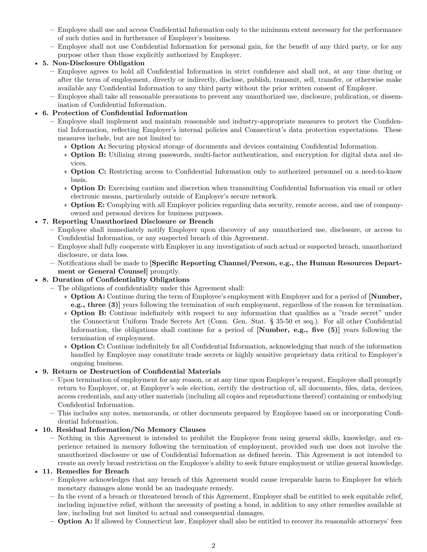 Preview page 2 of Pro Connecticut employee nda template
