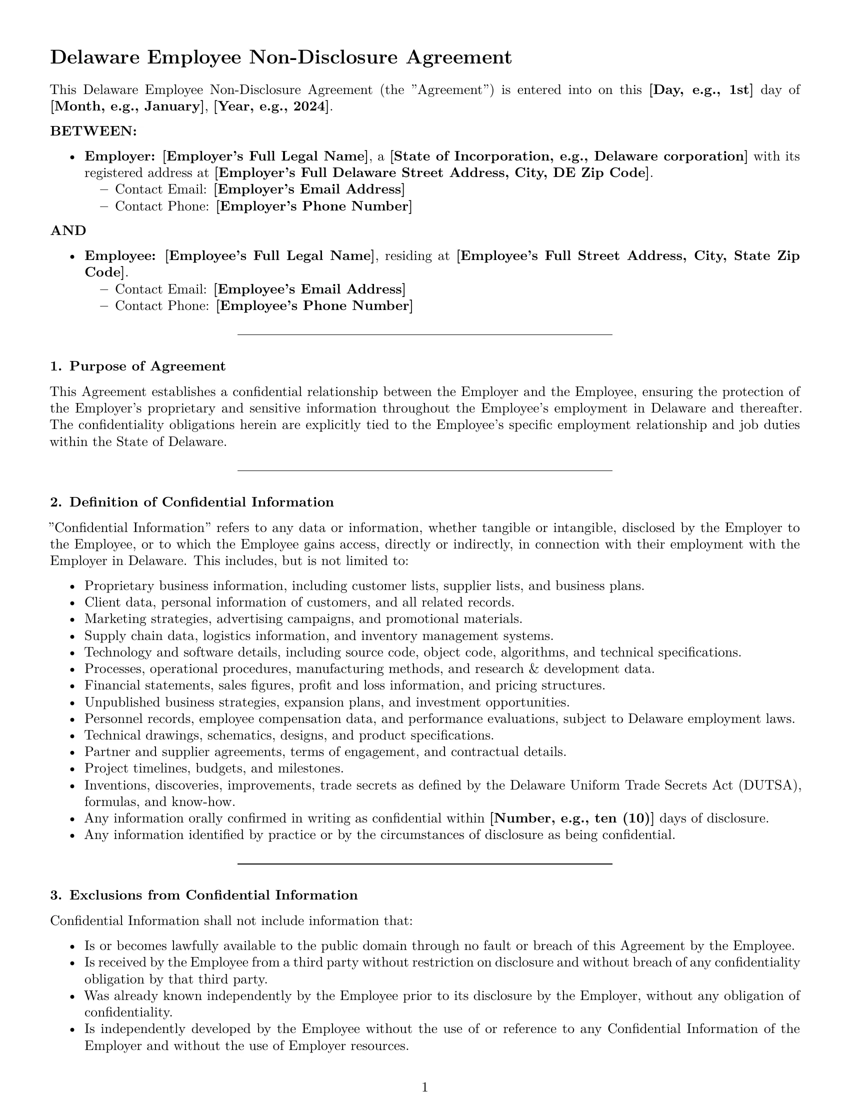 Preview page 1 of Pro Delaware employee nda template
