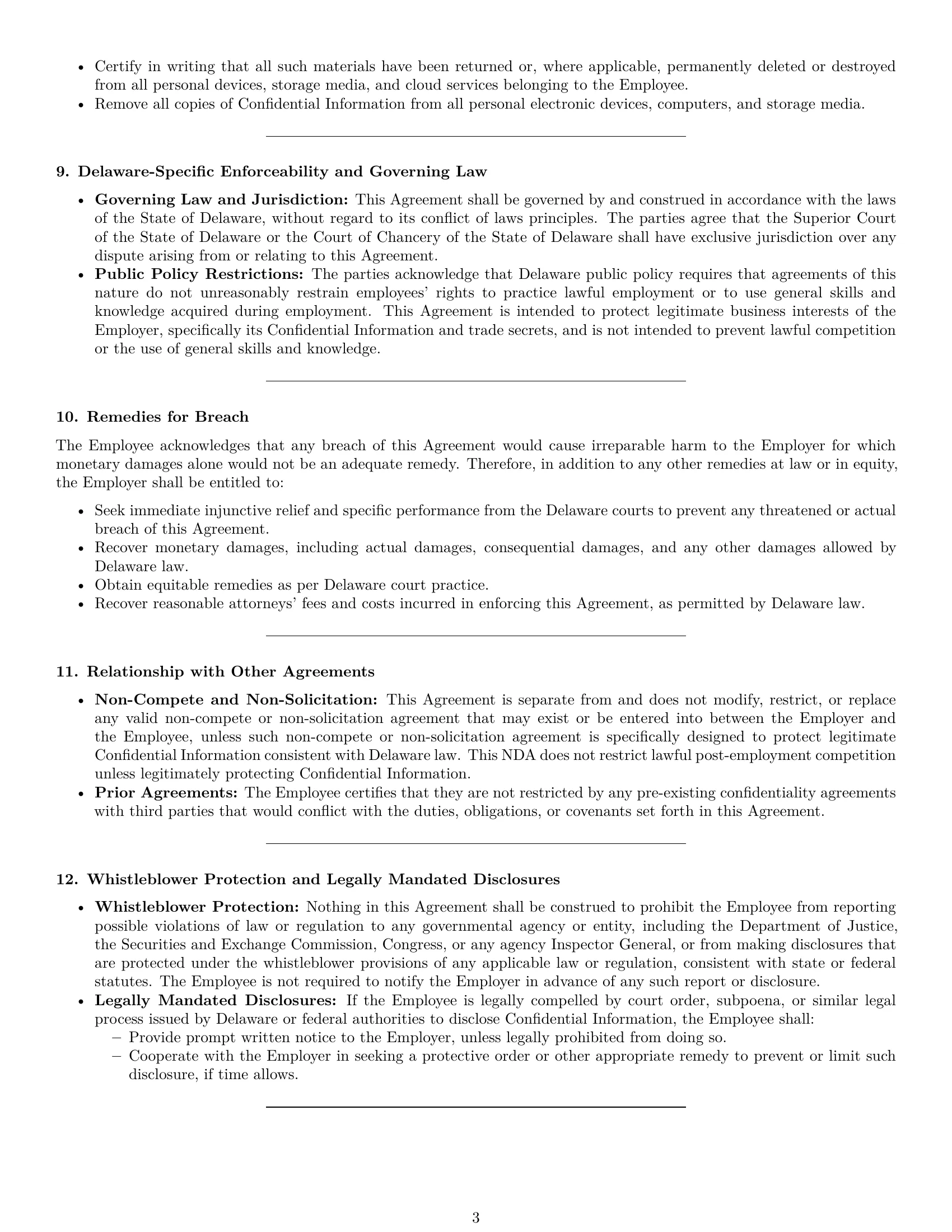 Preview page 3 of Pro Delaware employee nda template