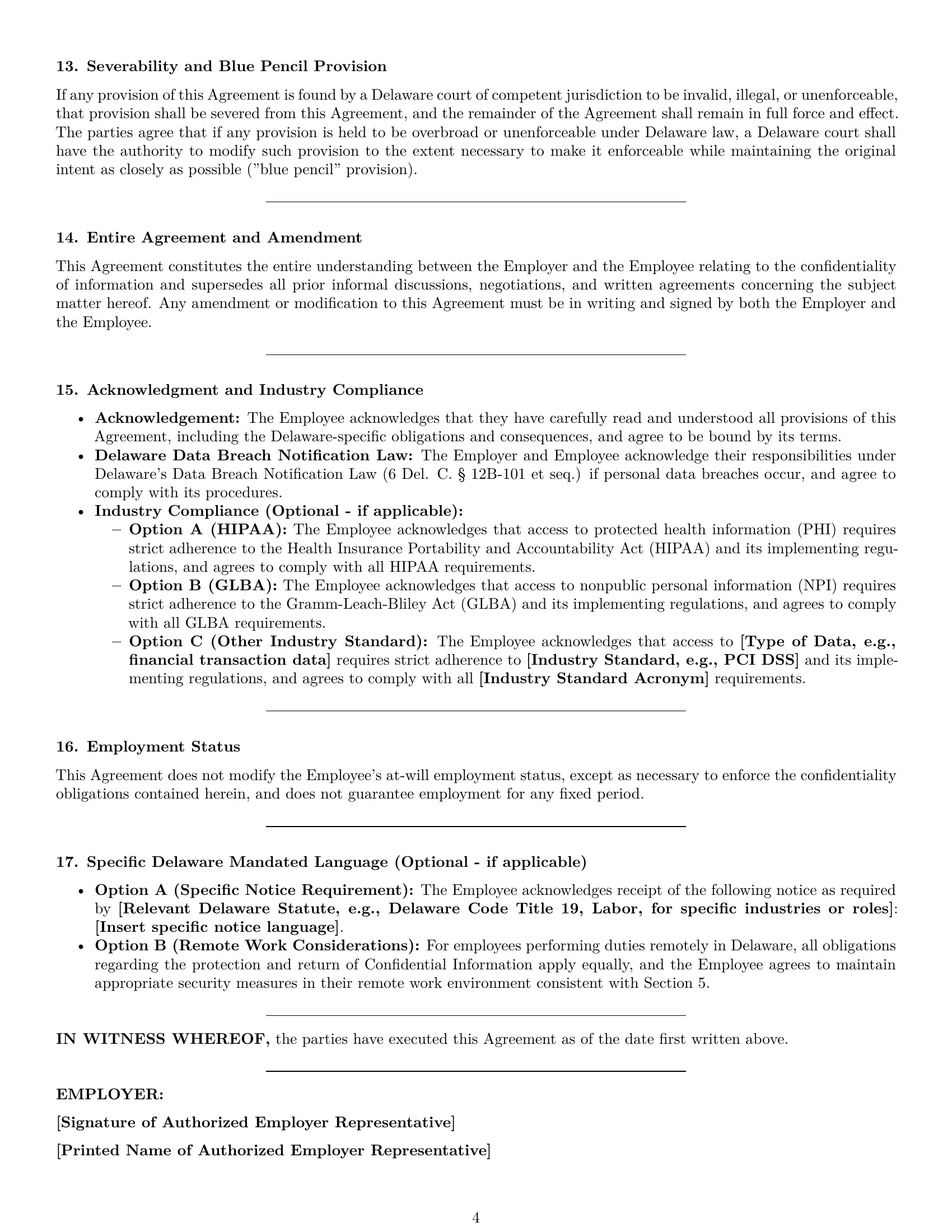 Preview page 4 of Pro Delaware employee nda template