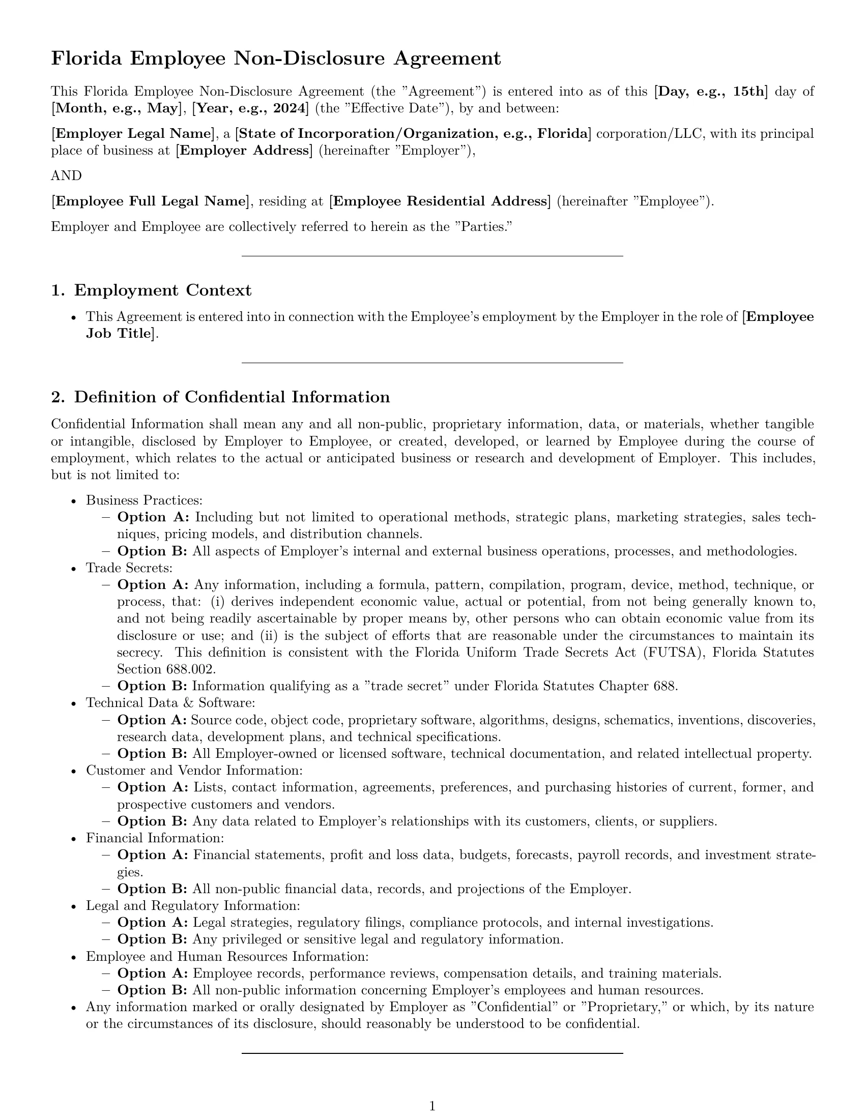 Preview page 1 of Pro Florida employee nda template