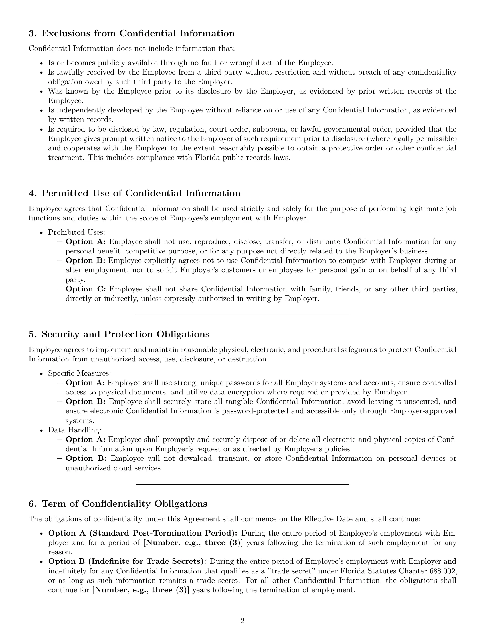 Preview page 2 of Pro Florida employee nda template