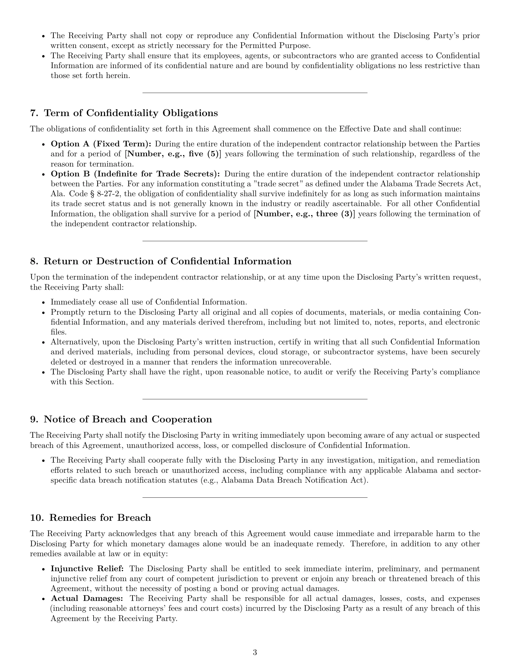 Preview page 3 of Pro Alabama independent contractor nda template