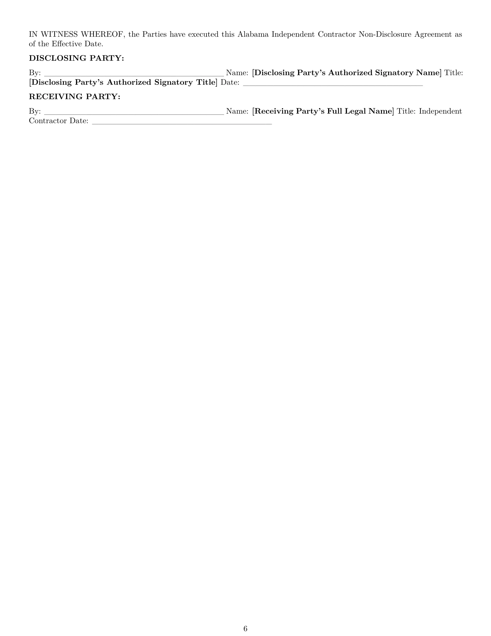 Preview page 6 of Pro Alabama independent contractor nda template