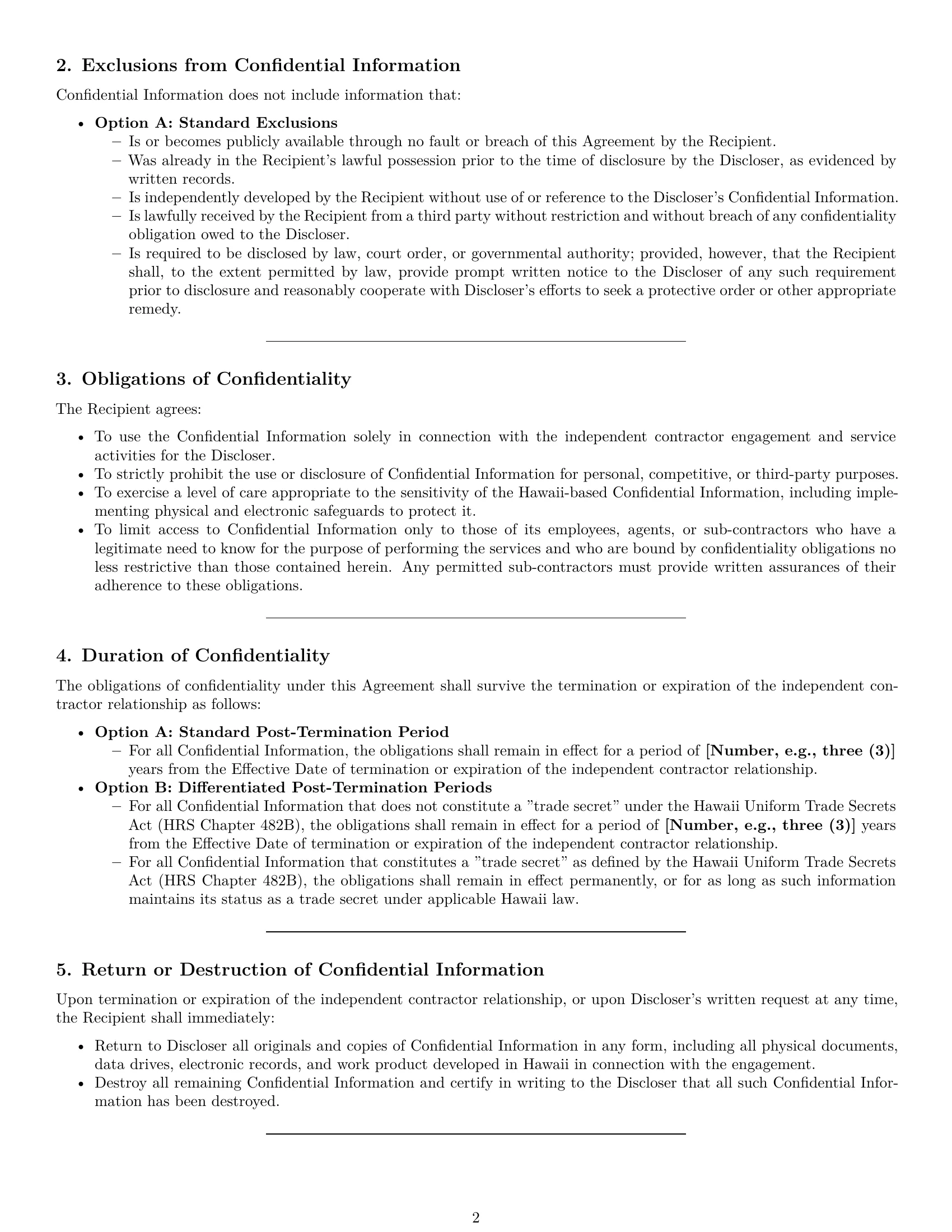 Preview page 2 of Pro Hawaii independent contractor nda template