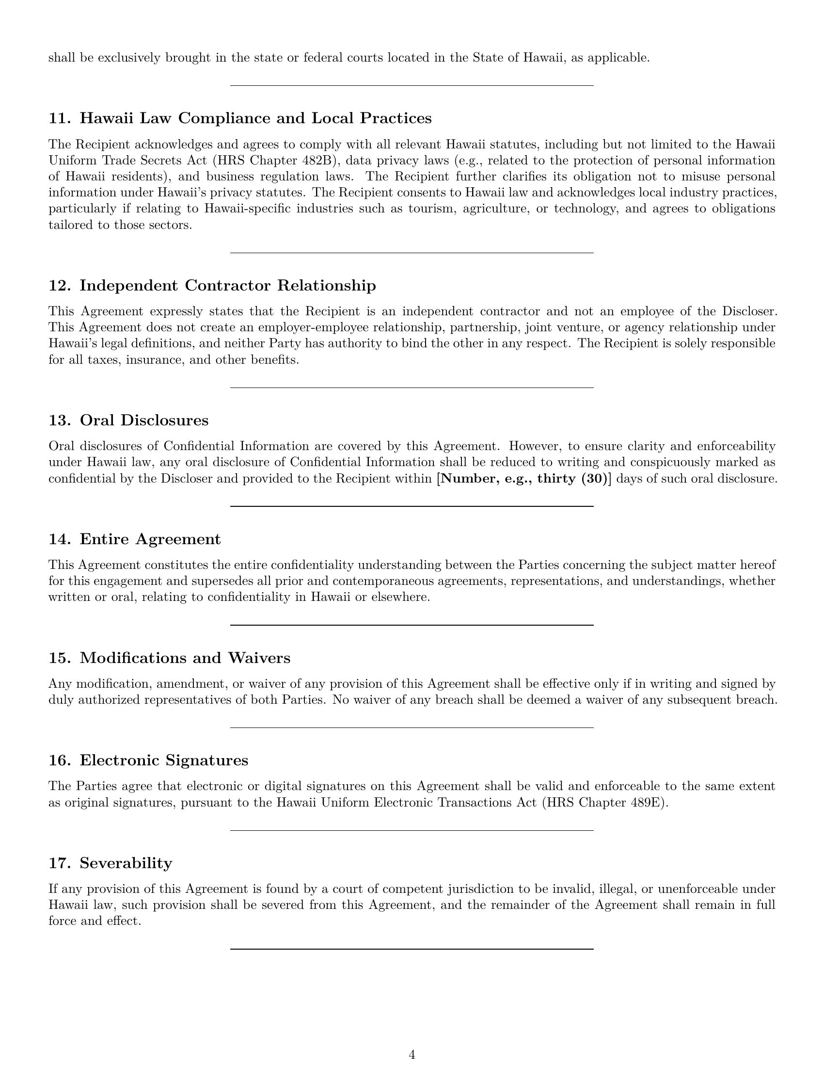 Preview page 4 of Pro Hawaii independent contractor nda template