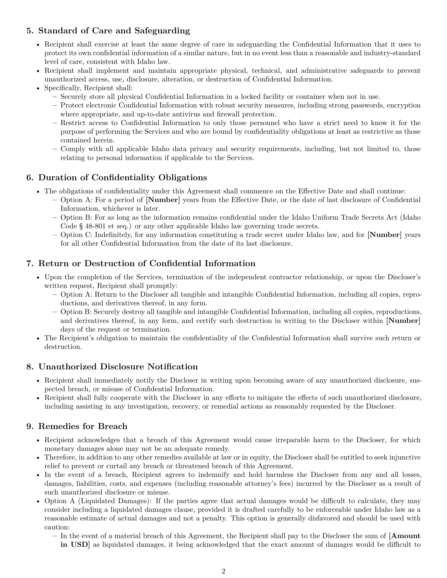 Preview page 2 of Pro Idaho independent contractor nda template