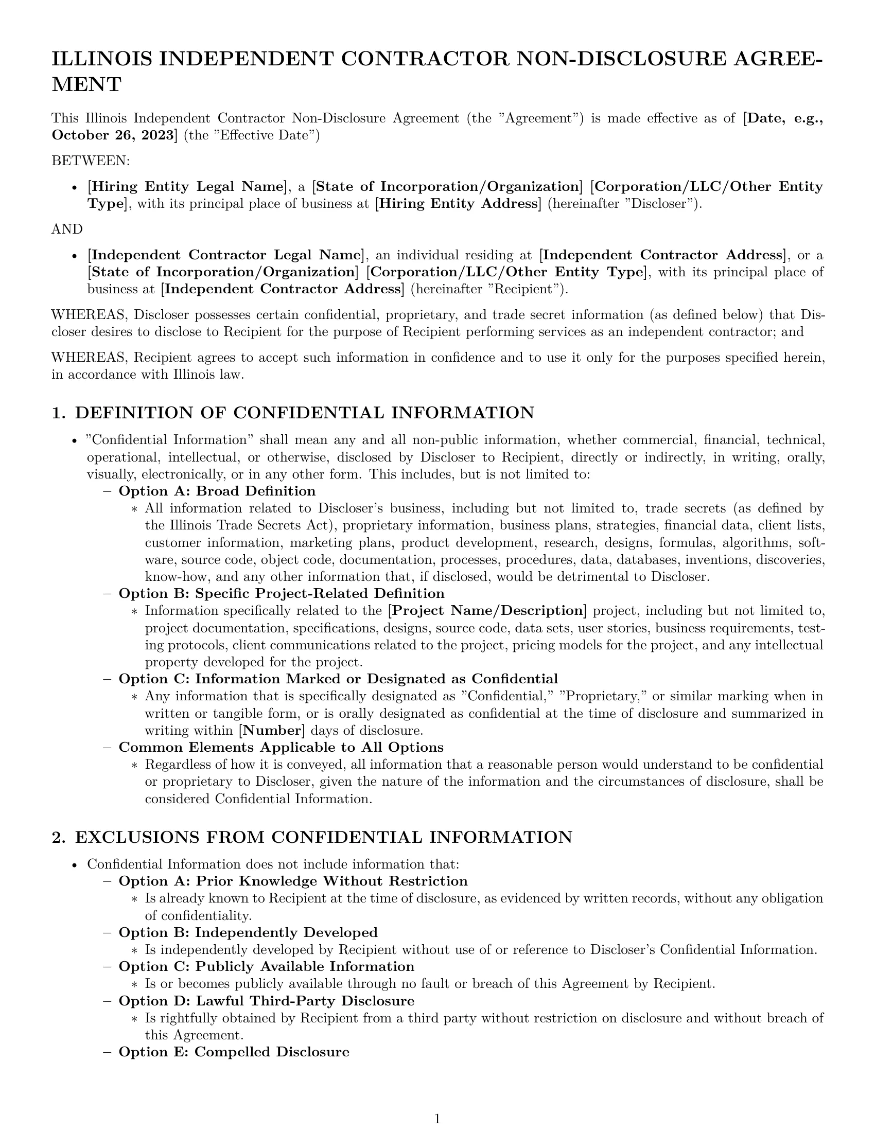 Preview page 1 of Pro Illinois independent contractor nda template
