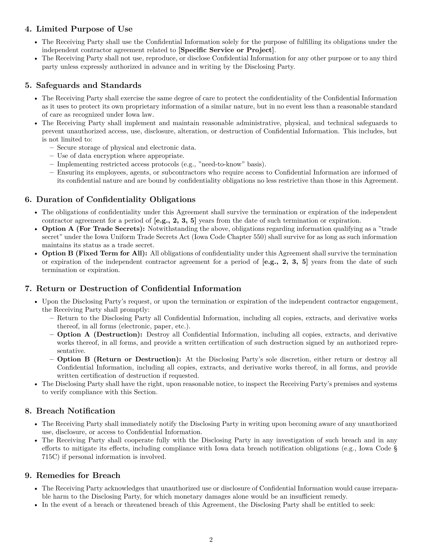 Preview page 2 of Pro Iowa independent contractor nda template