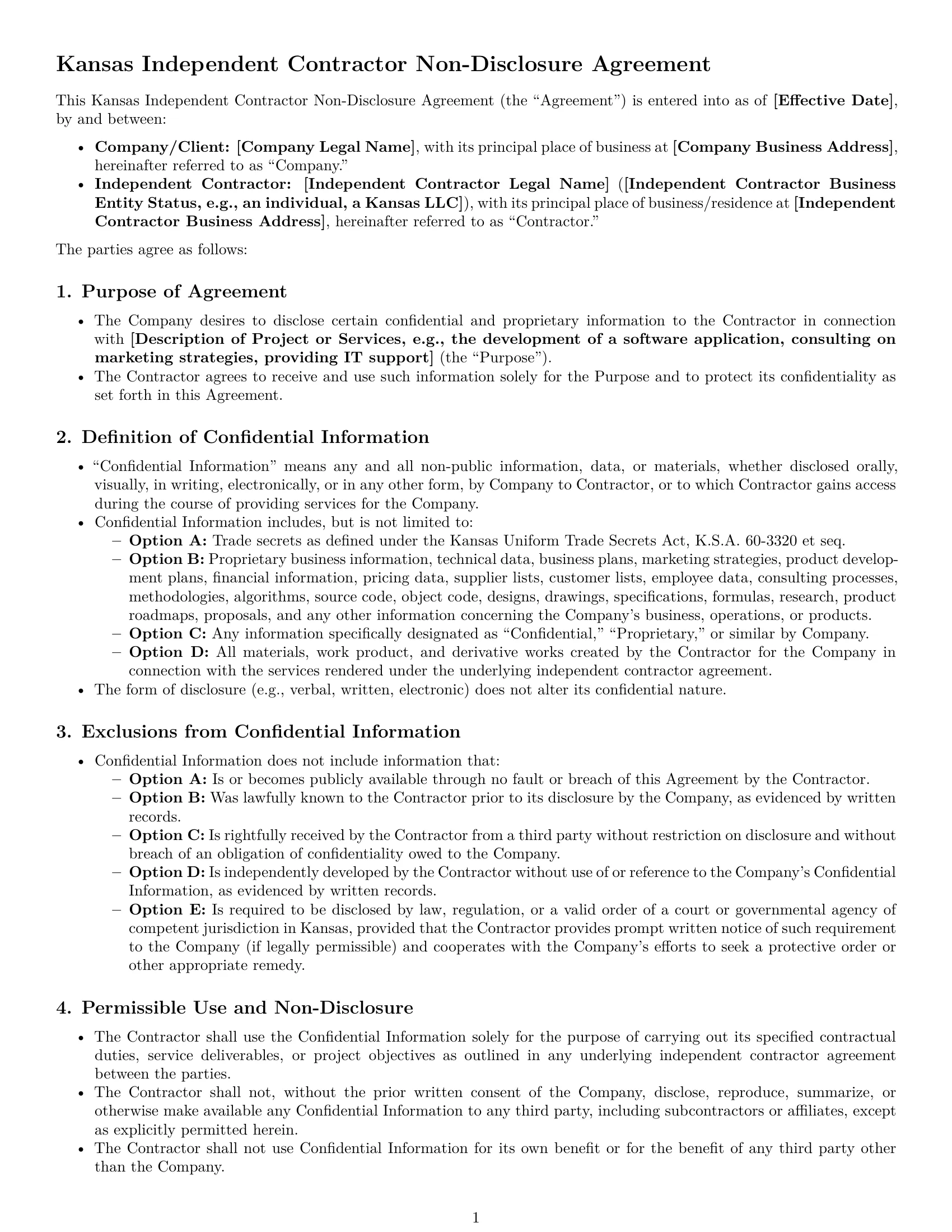 Preview page 1 of Pro Kansas independent contractor nda template