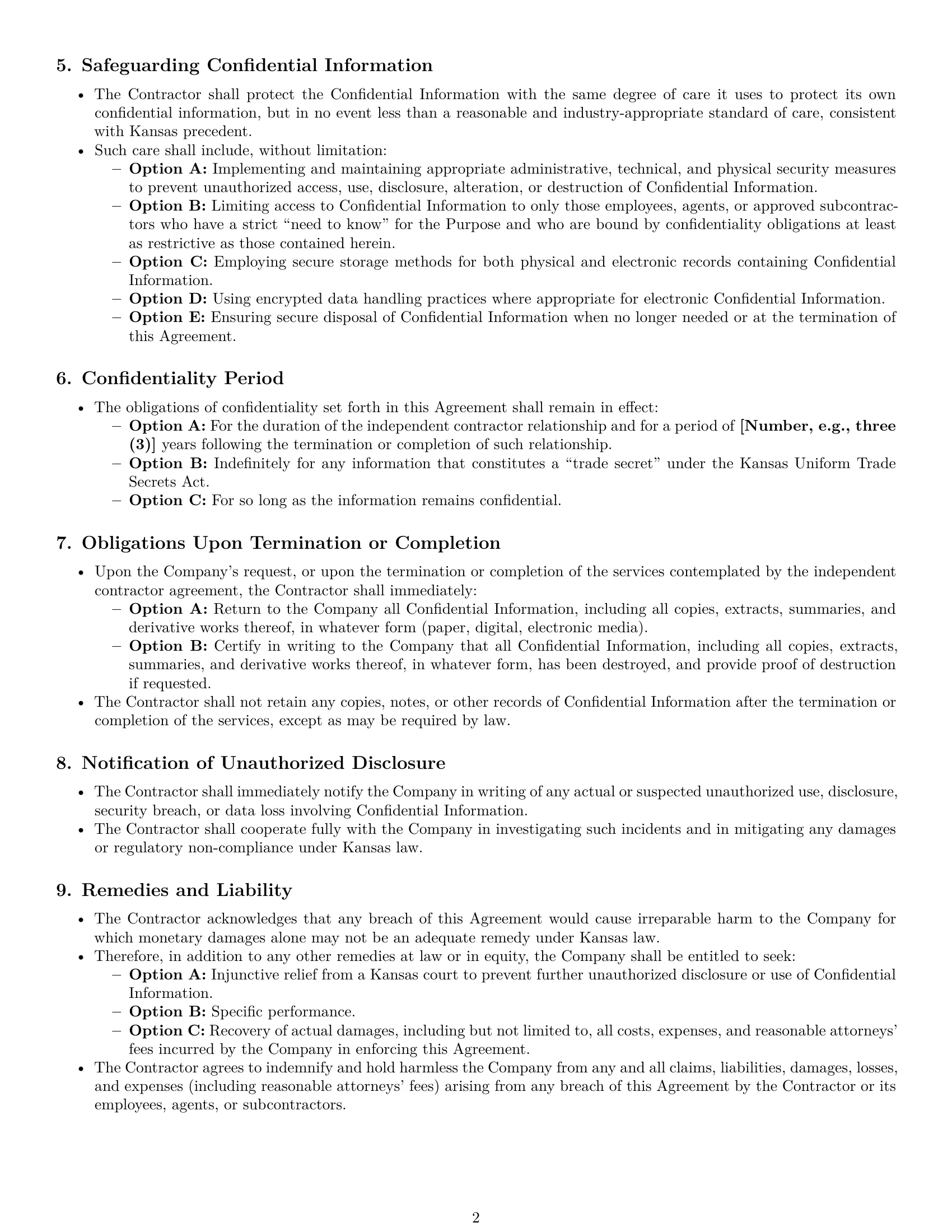Preview page 2 of Pro Kansas independent contractor nda template