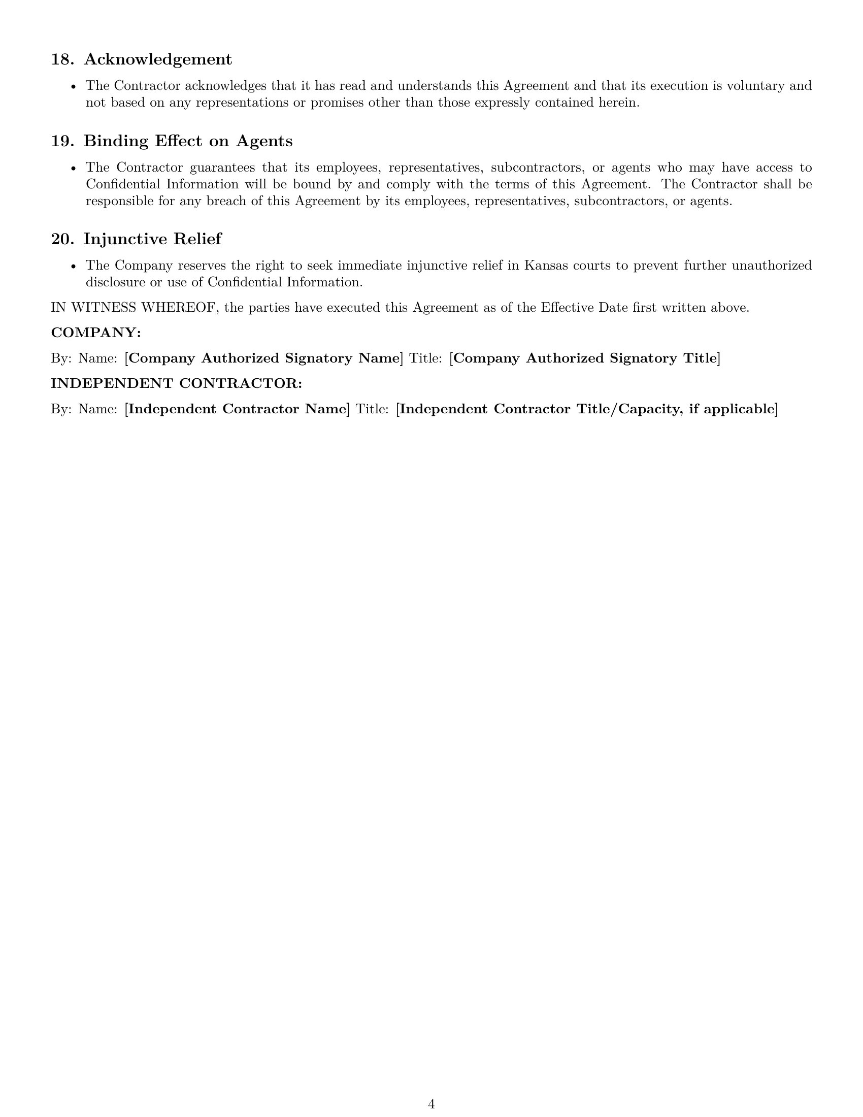 Preview page 4 of Pro Kansas independent contractor nda template