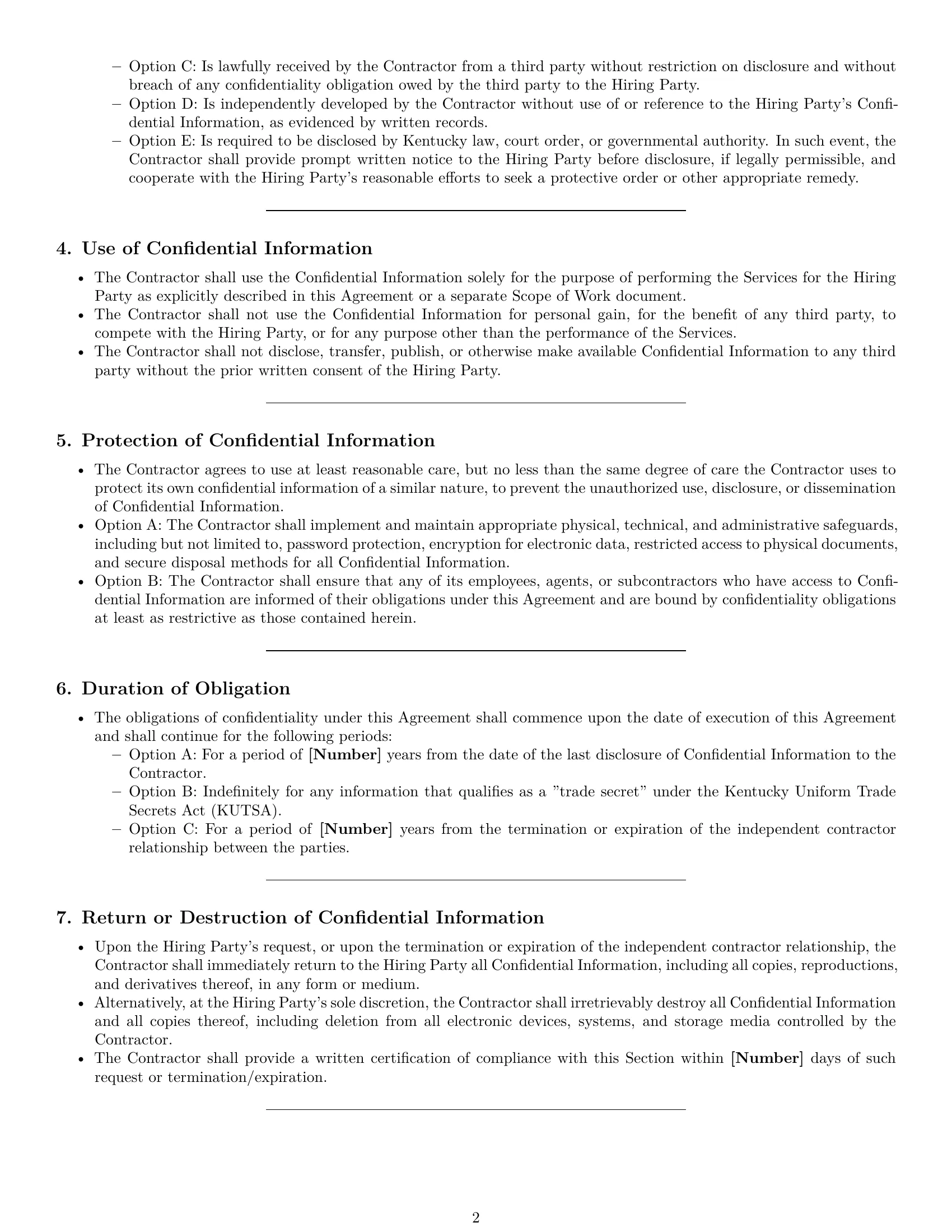 Preview page 2 of Pro Kentucky independent contractor nda template