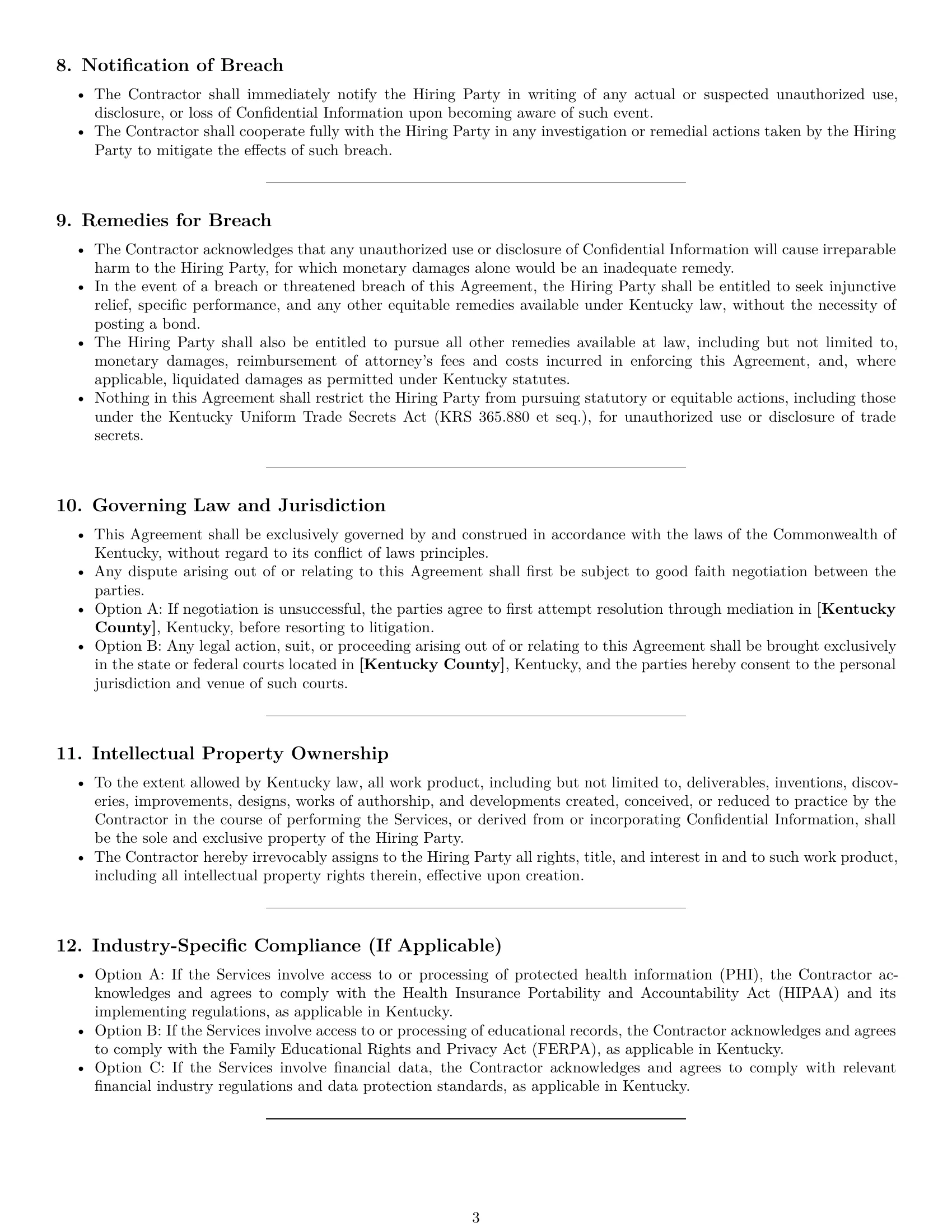 Preview page 3 of Pro Kentucky independent contractor nda template