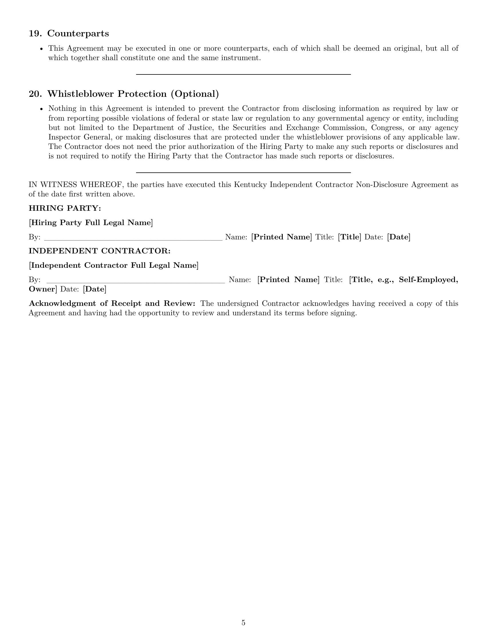 Preview page 5 of Pro Kentucky independent contractor nda template