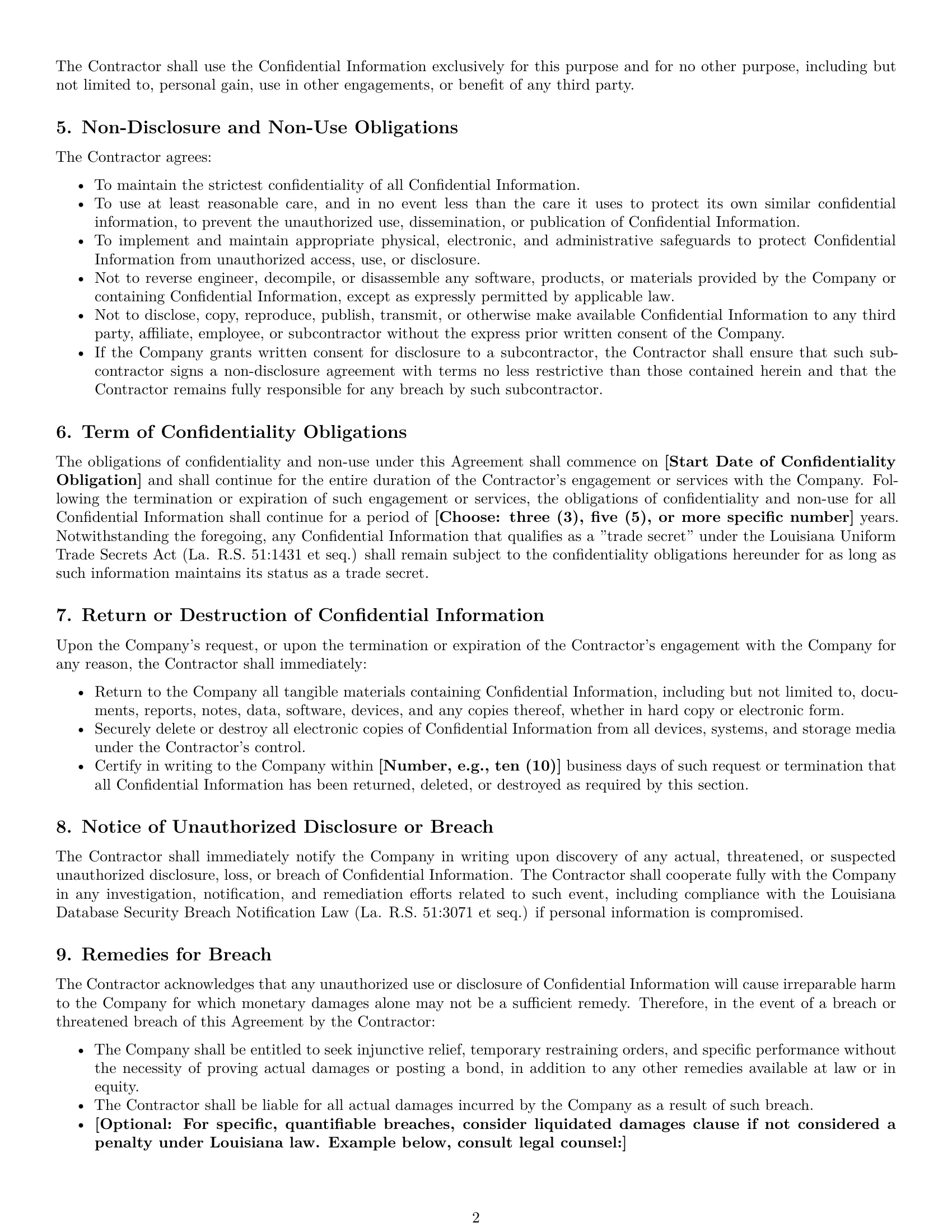 Preview page 2 of Pro Louisiana independent contractor nda template