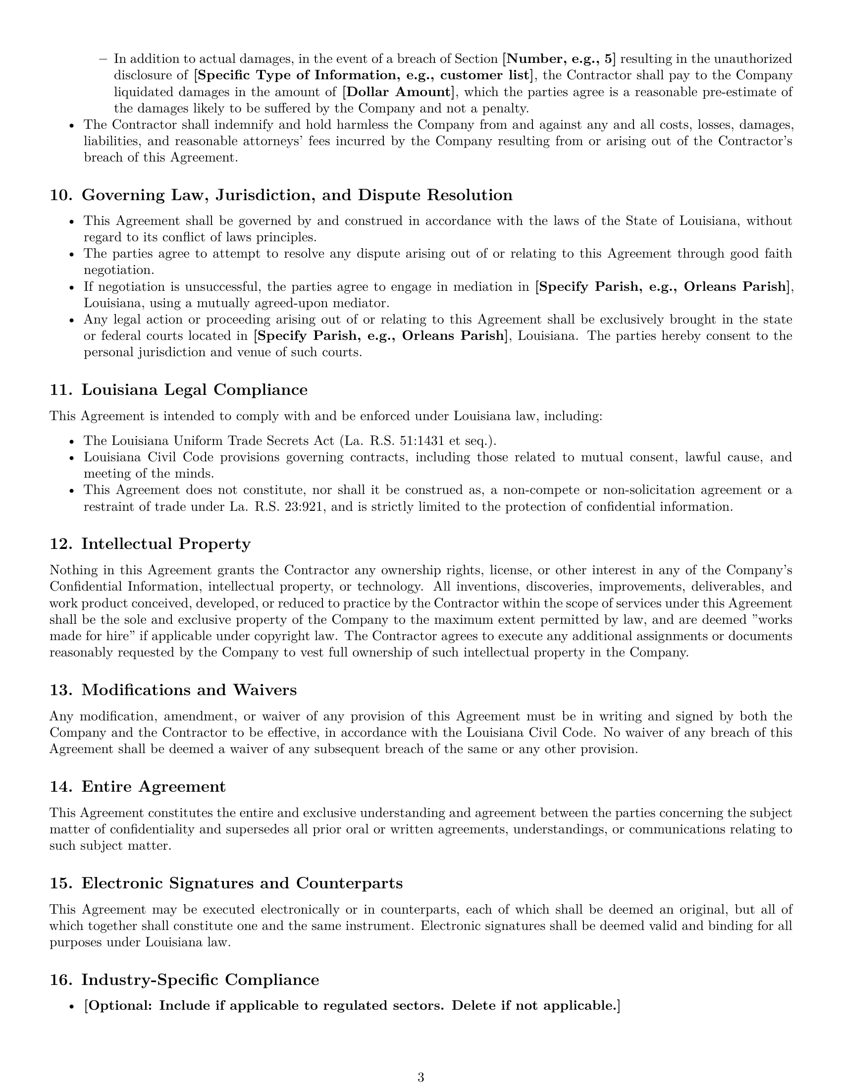 Preview page 3 of Pro Louisiana independent contractor nda template