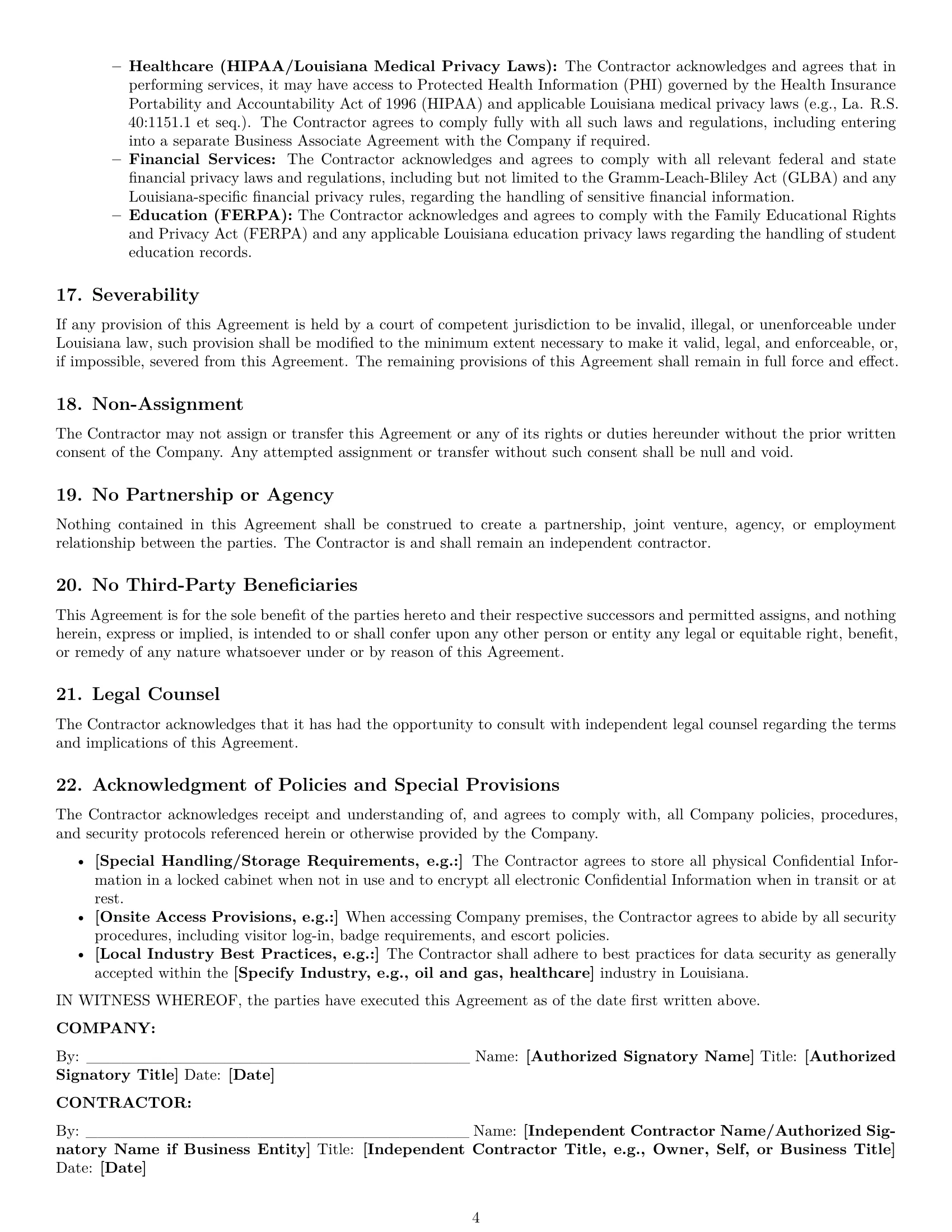 Preview page 4 of Pro Louisiana independent contractor nda template