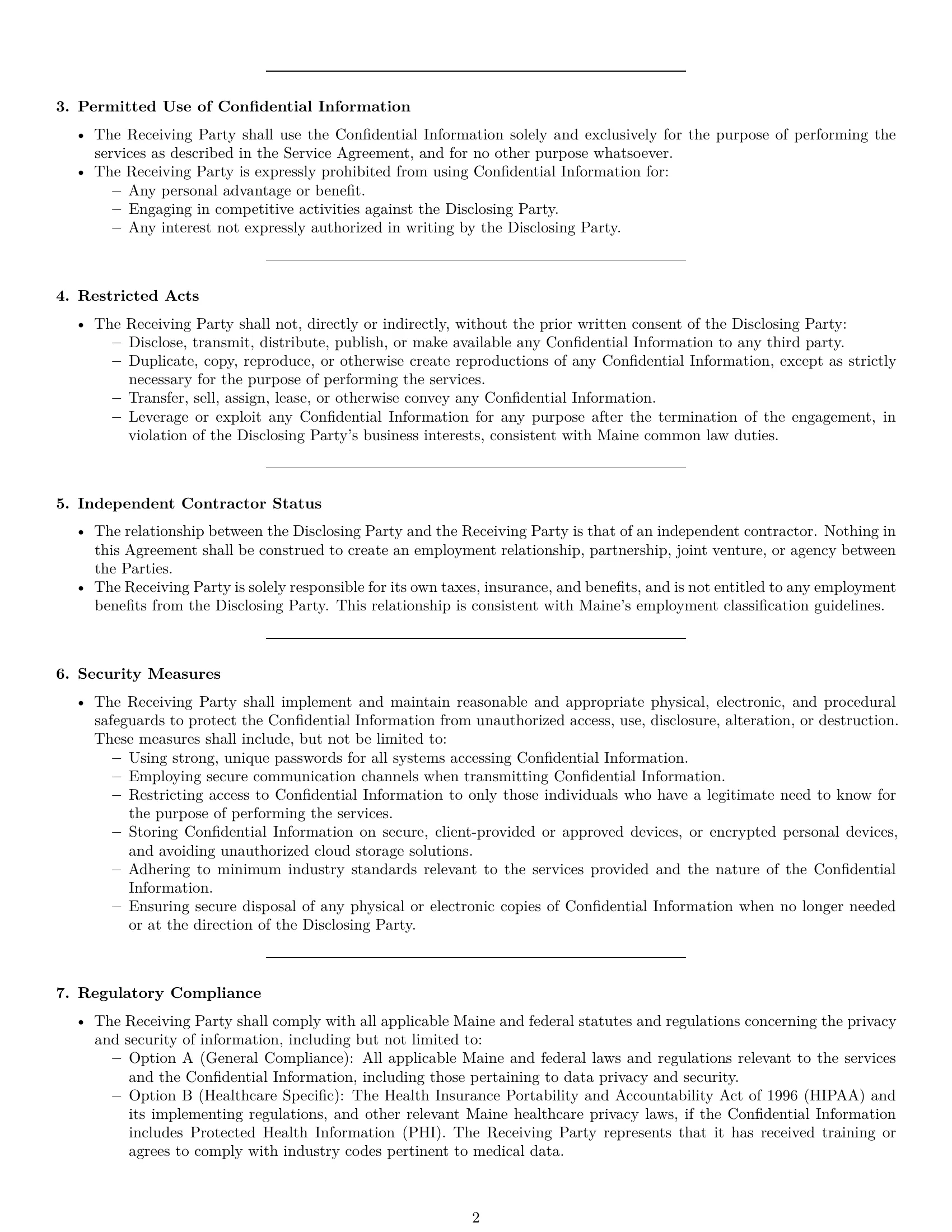 Preview page 2 of Pro Maine independent contractor nda template