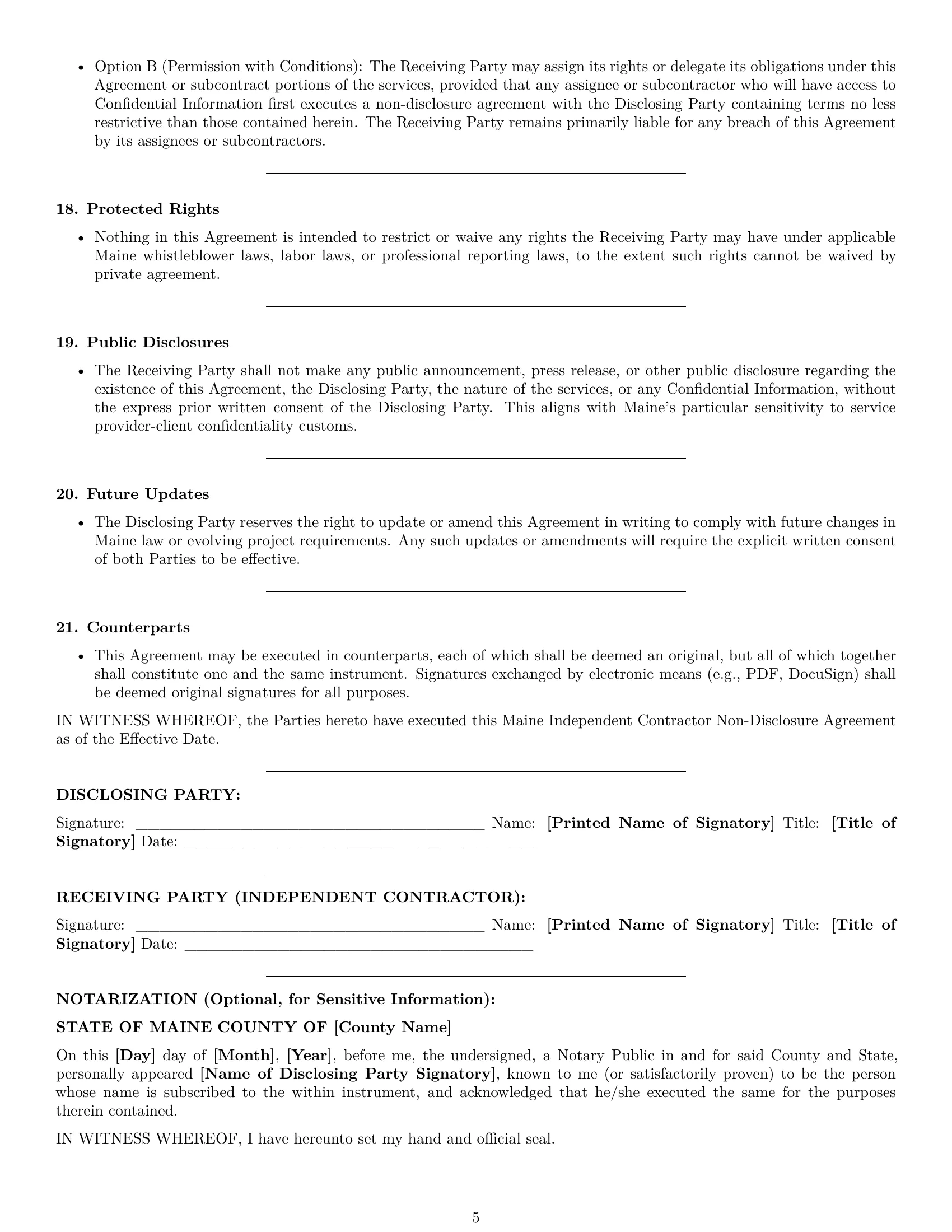 Preview page 5 of Pro Maine independent contractor nda template