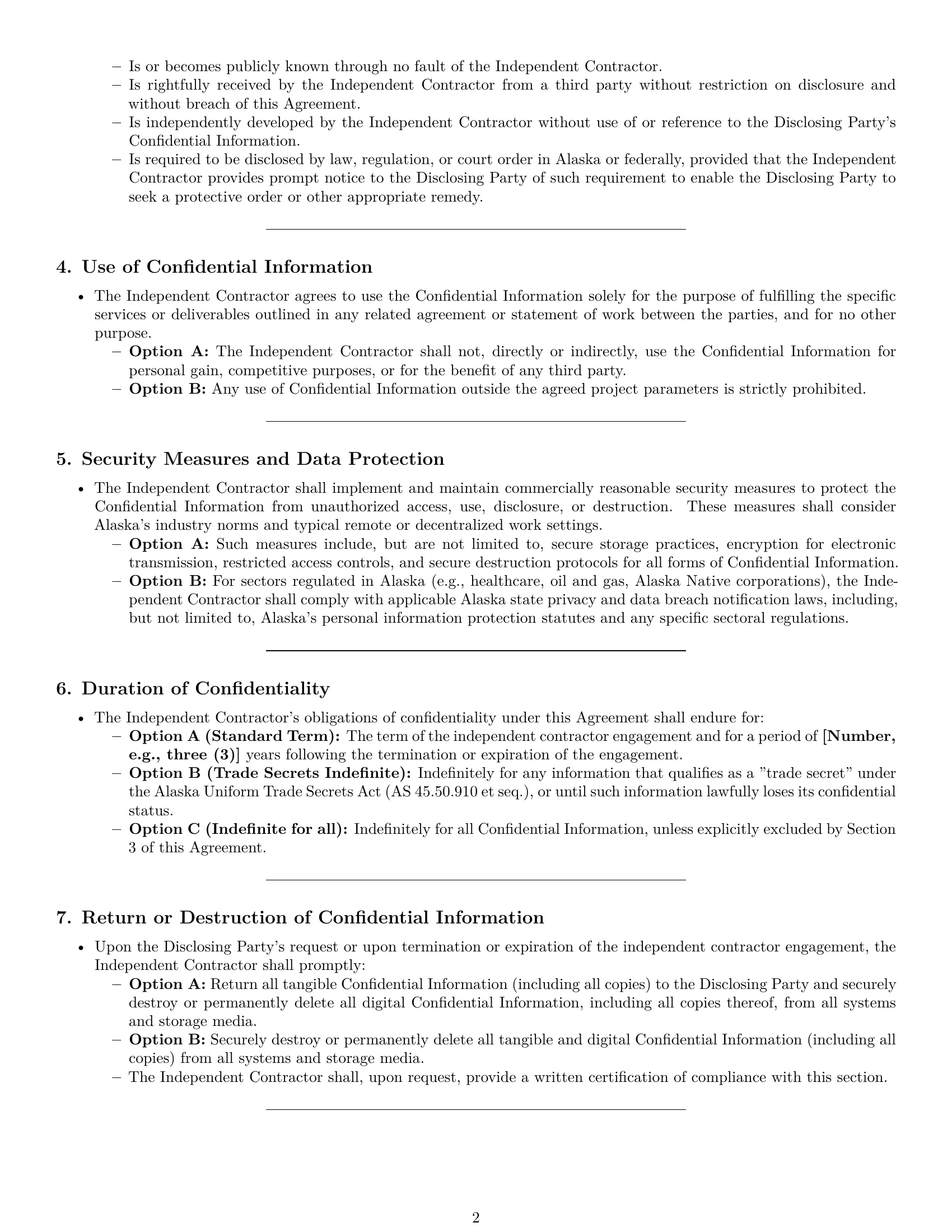 Preview page 2 of Pro Alaska independent contractor nda template