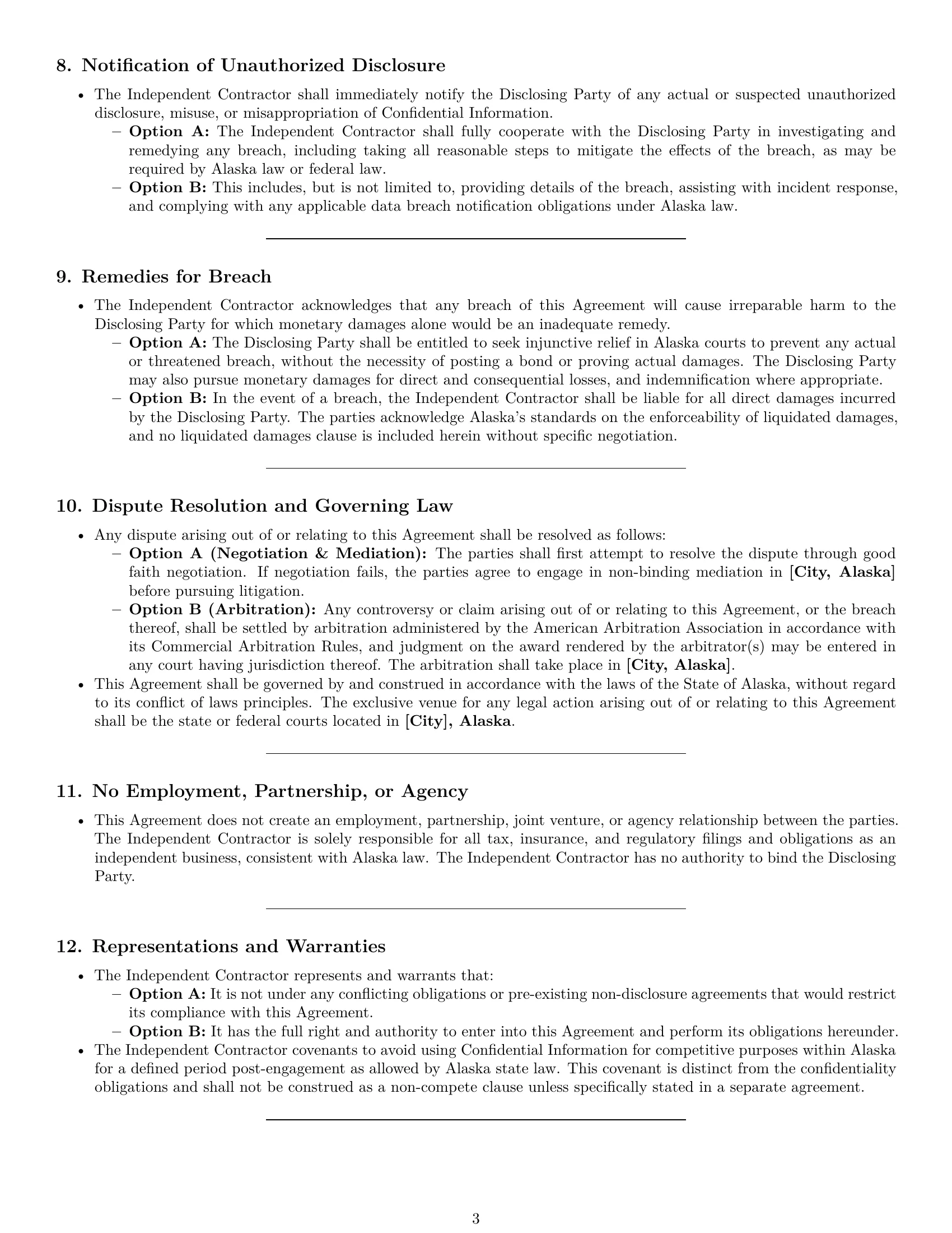 Preview page 3 of Pro Alaska independent contractor nda template