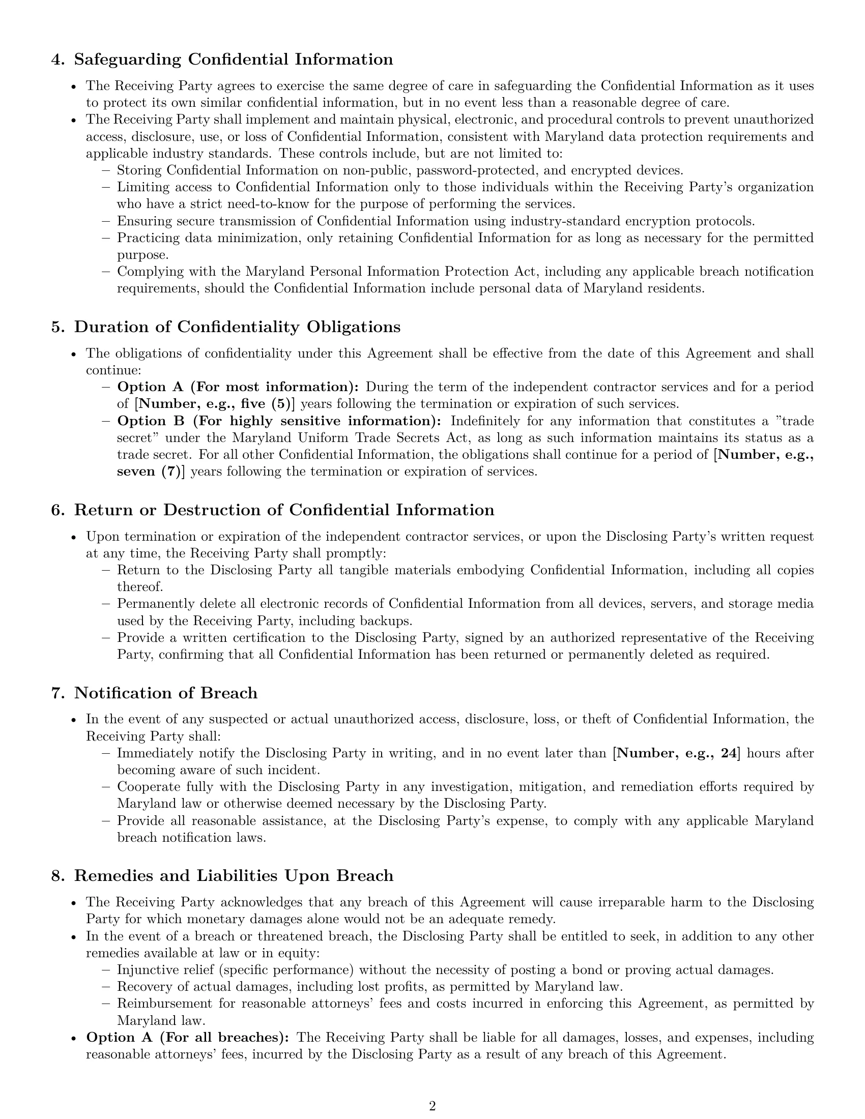 Preview page 2 of Pro Maryland independent contractor nda template