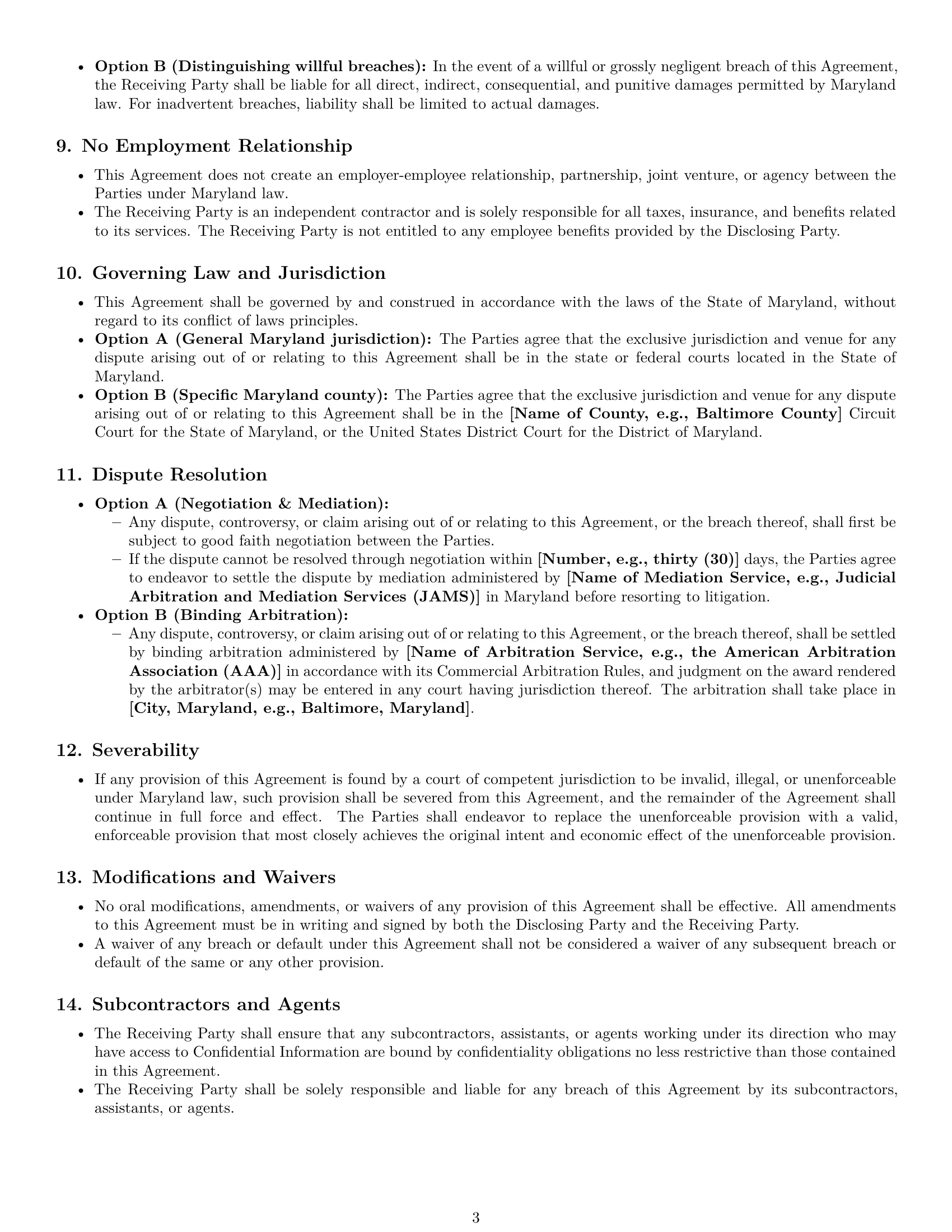 Preview page 3 of Pro Maryland independent contractor nda template