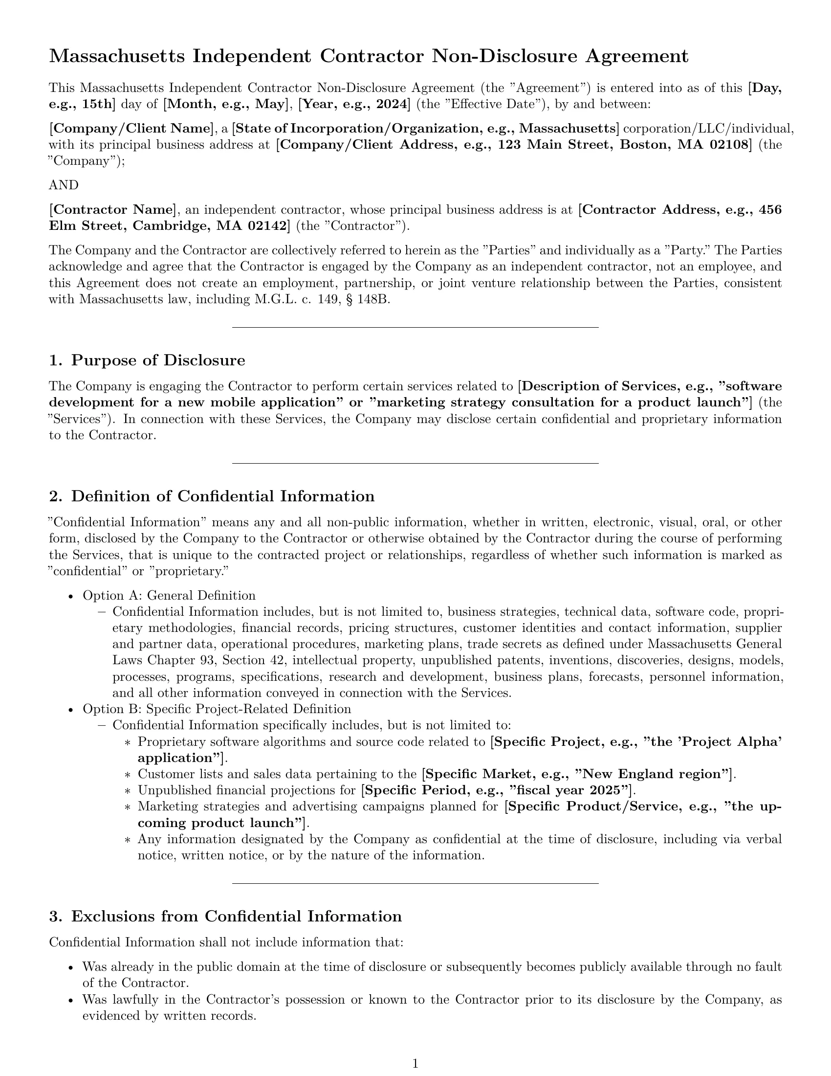 Preview page 1 of Pro Massachusetts independent contractor nda template