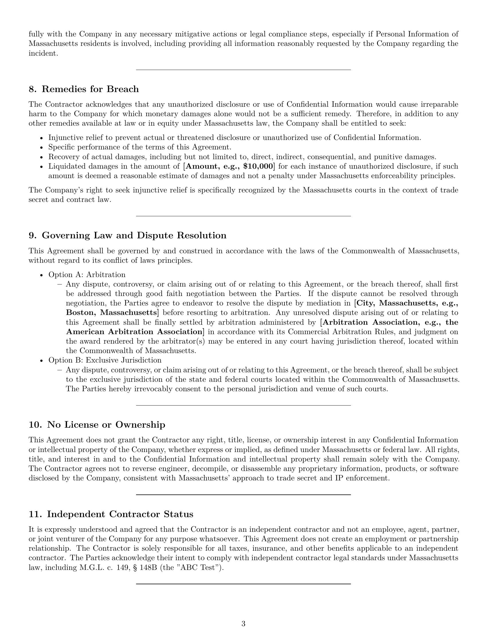 Preview page 3 of Pro Massachusetts independent contractor nda template
