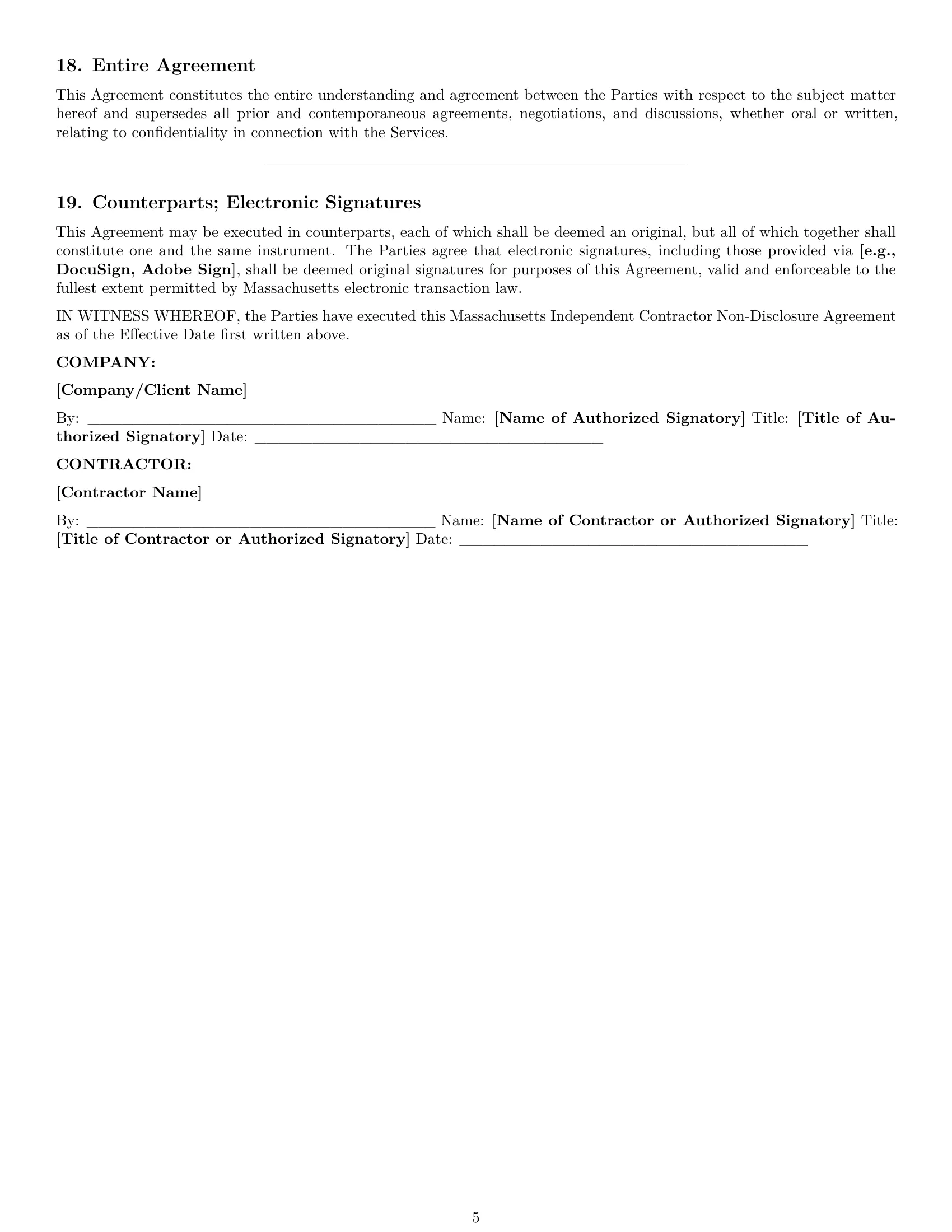 Preview page 5 of Pro Massachusetts independent contractor nda template