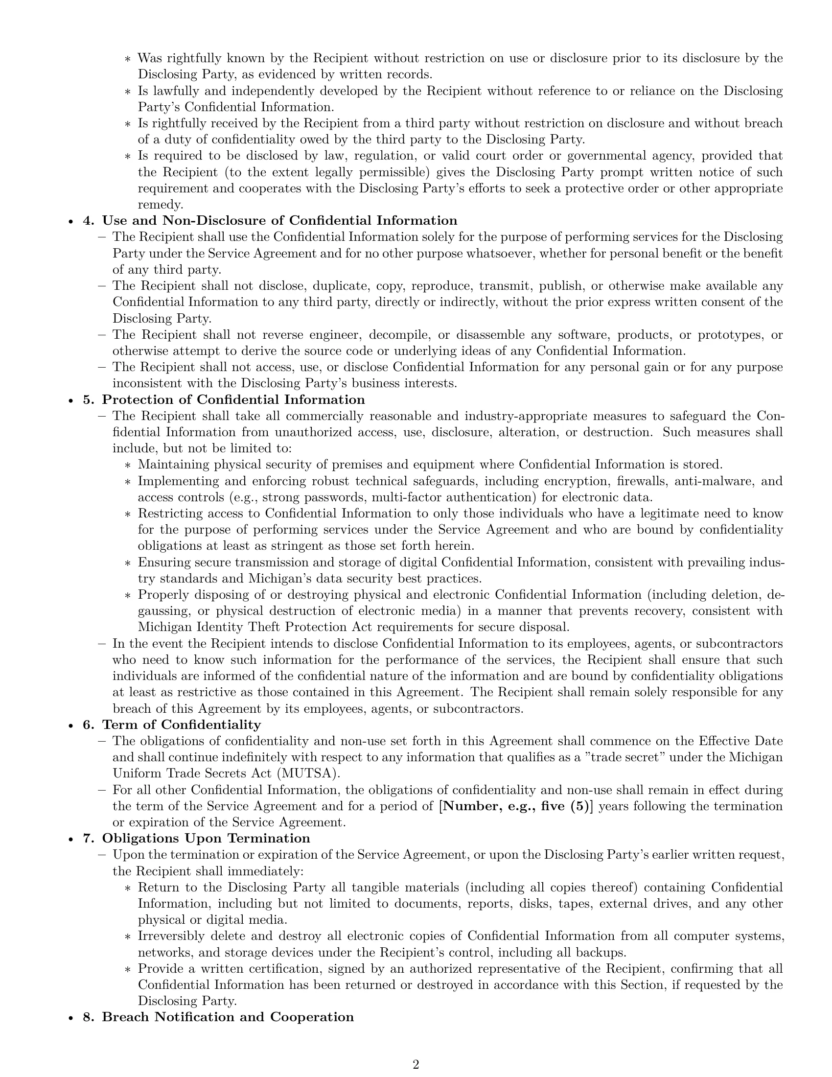 Preview page 2 of Pro Michigan independent contractor nda template