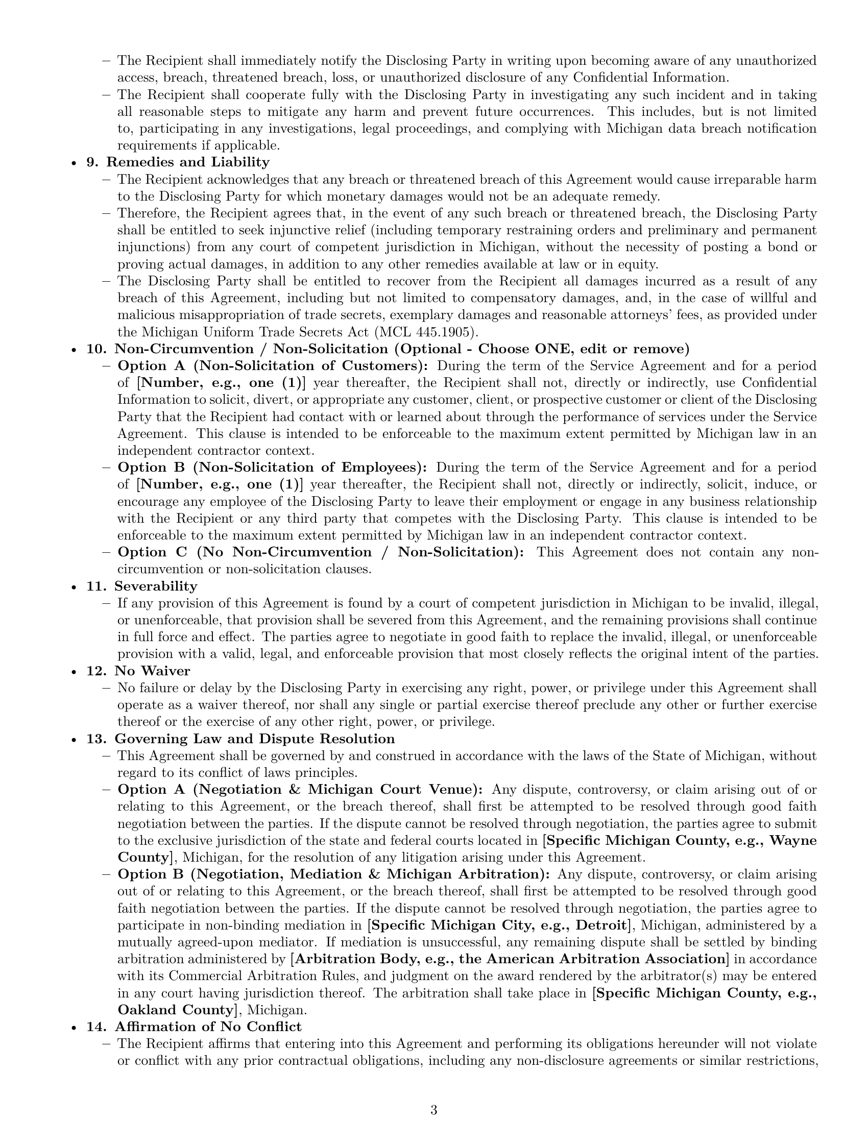 Preview page 3 of Pro Michigan independent contractor nda template