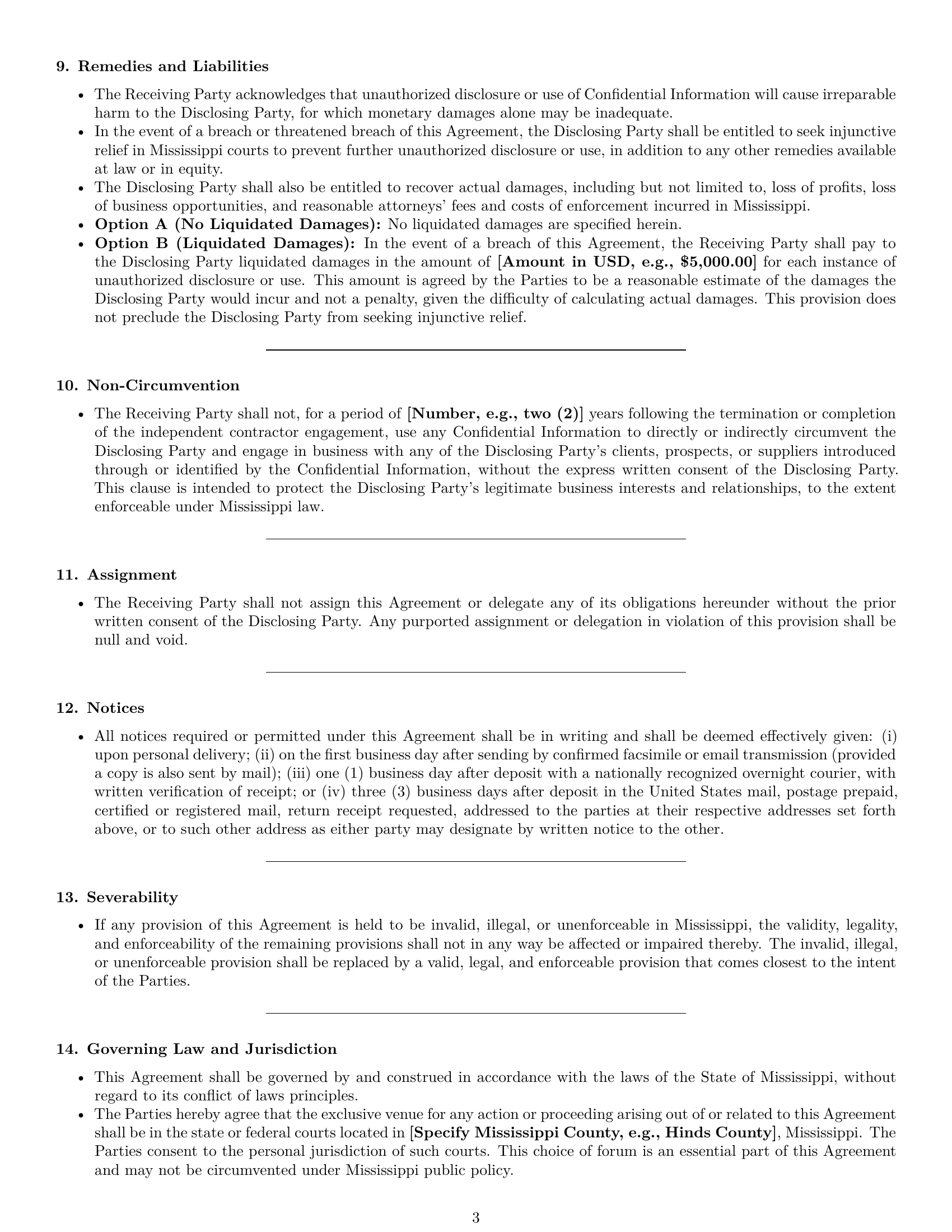 Preview page 3 of Pro Mississippi independent contractor nda template