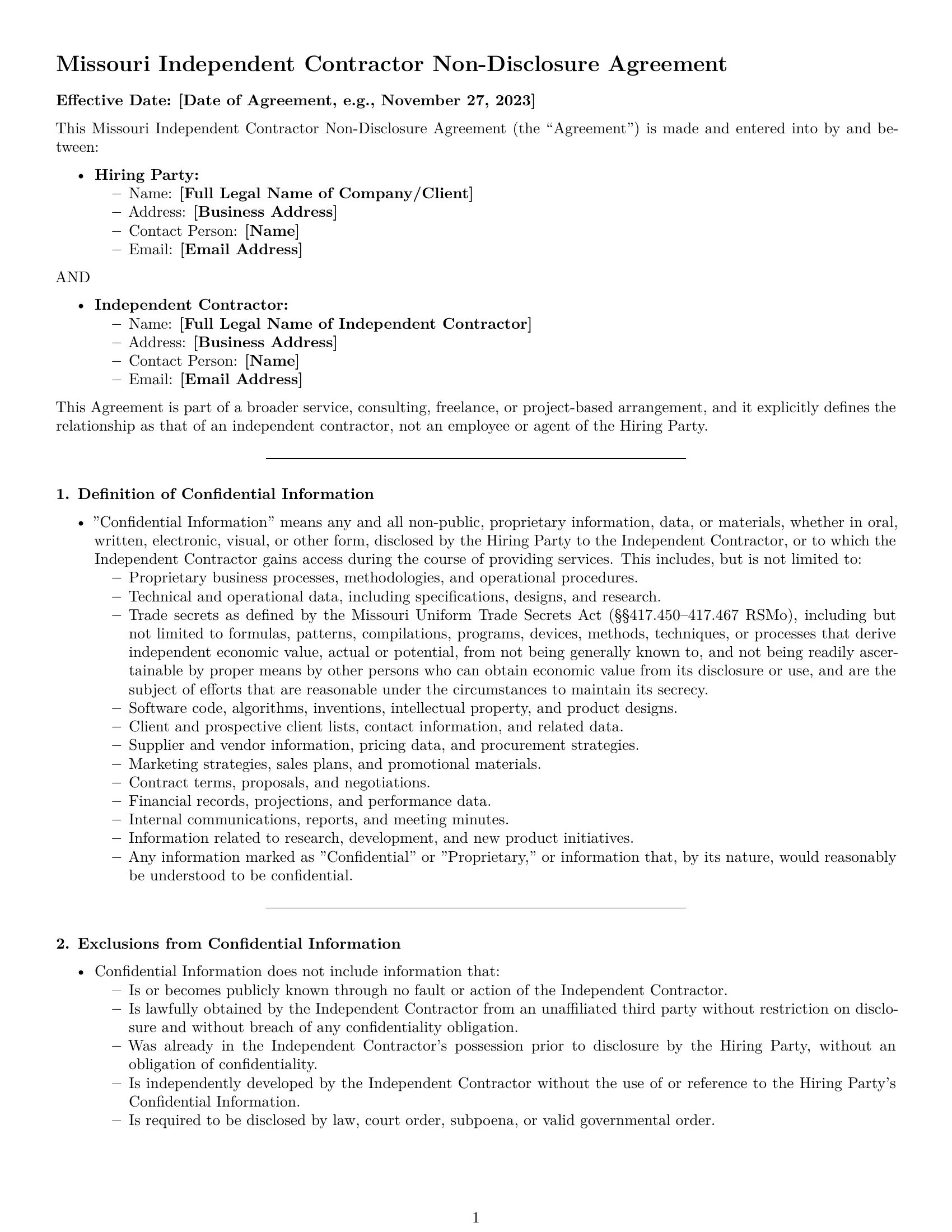 Preview page 1 of Pro Missouri independent contractor nda template