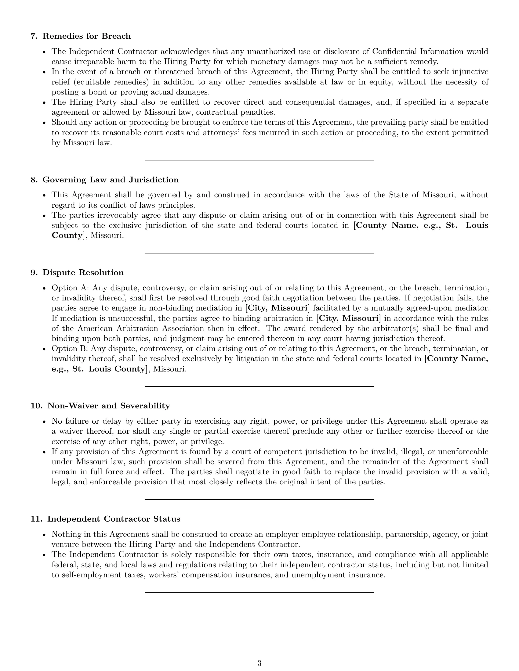 Preview page 3 of Pro Missouri independent contractor nda template